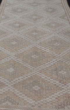 Turkish Kilim Gallery Runner With Ivory and Taupe Geometric Patten 6'4 x 11'