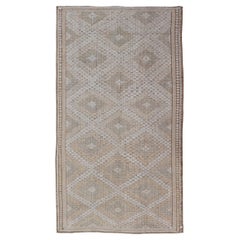 Turkish Kilim Gallery Runner With Ivory and Taupe Geometric Patten 6'4 x 11'