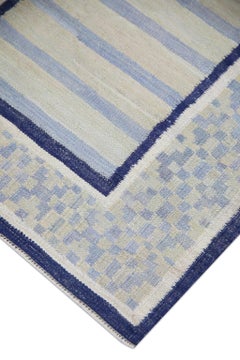Turkish Kilim Green and Blue Handmade Flatweave Wool Runner 3' X 12'