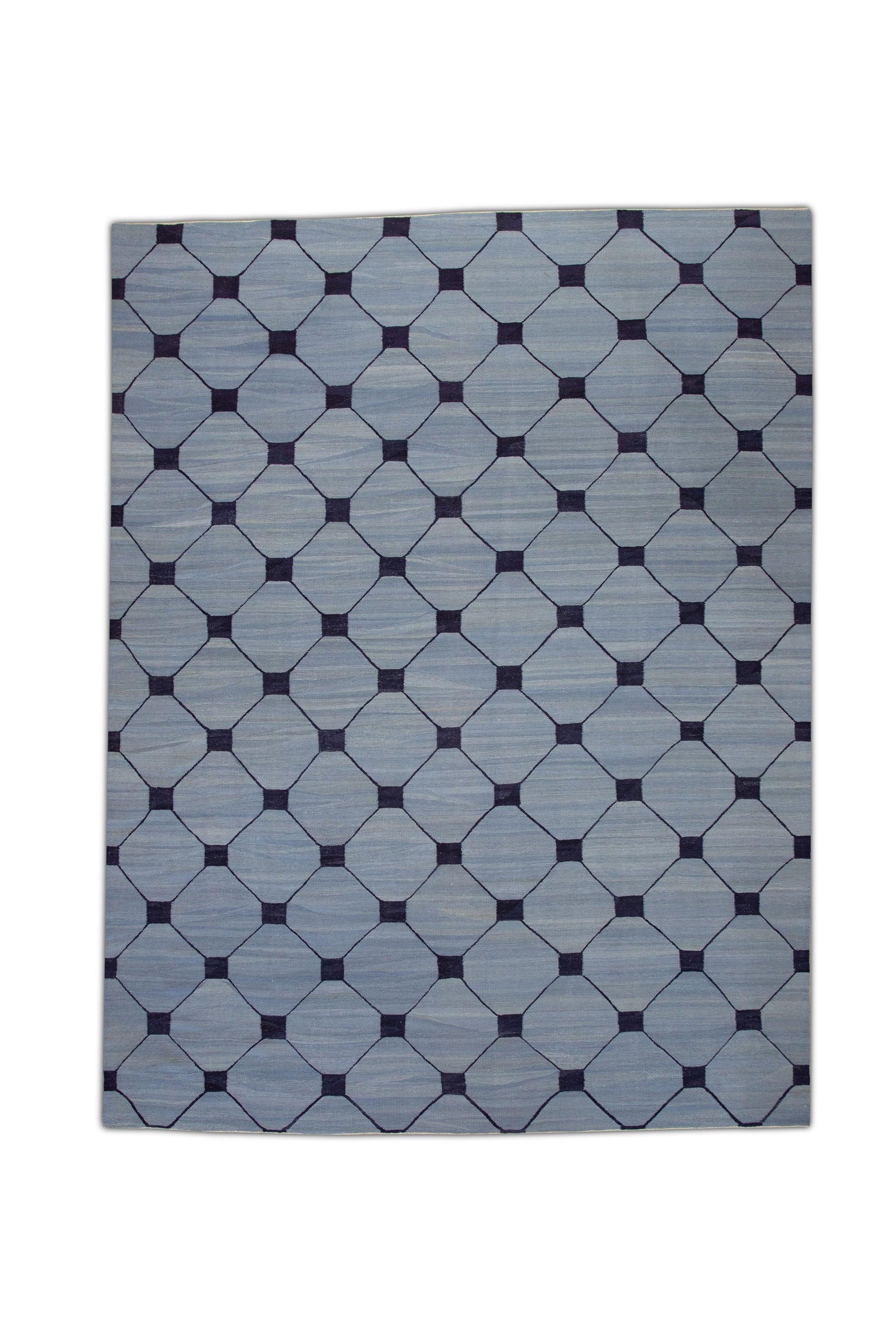 Turkish Kilim Handmade Flatweave Rug Early 21st Century Blue Navy 10'4
