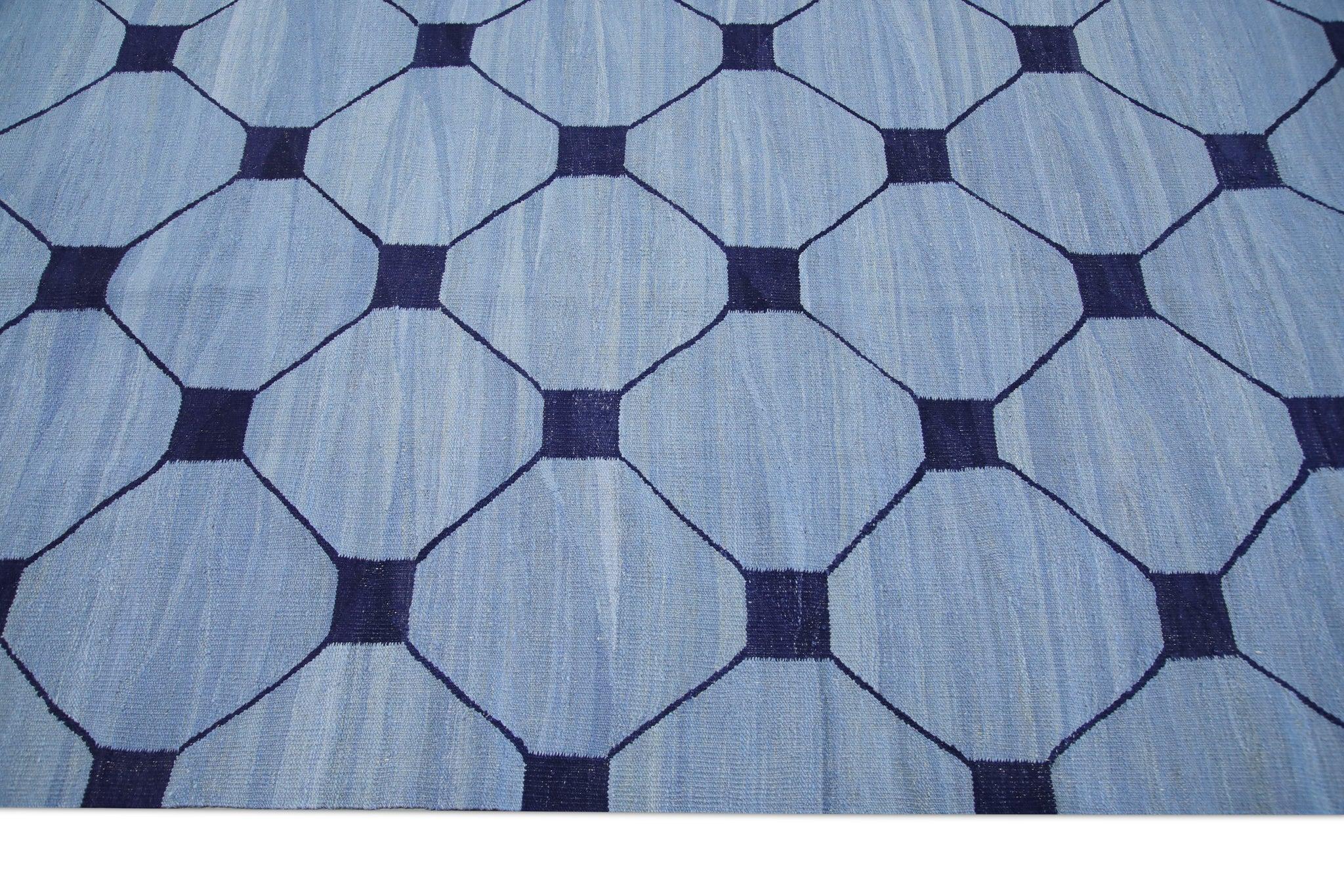 Wool Turkish Kilim Handmade Flatweave Rug Early 21st Century Blue Navy 10'4