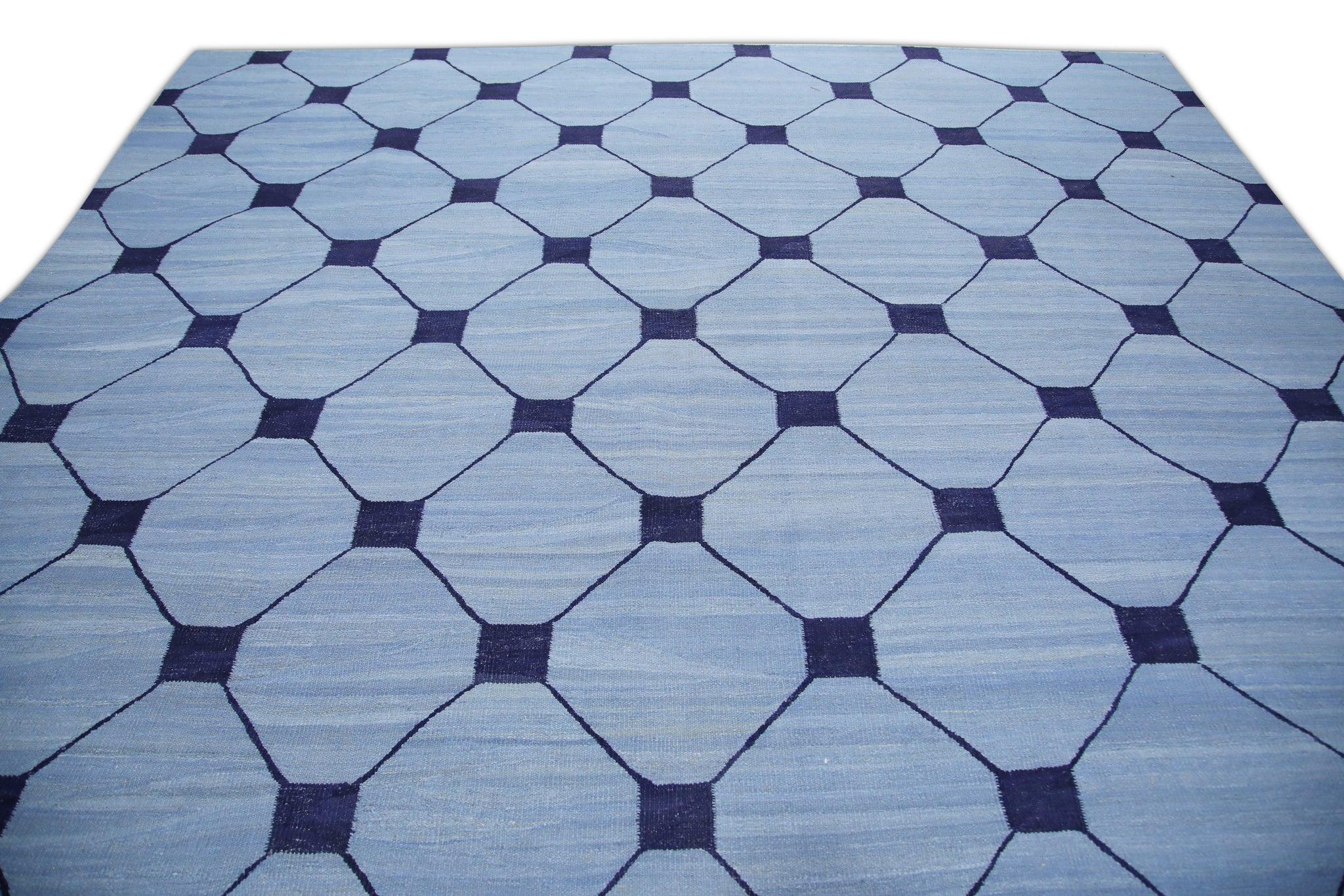 Turkish Kilim Handmade Flatweave Rug Early 21st Century Blue Navy 10'4
