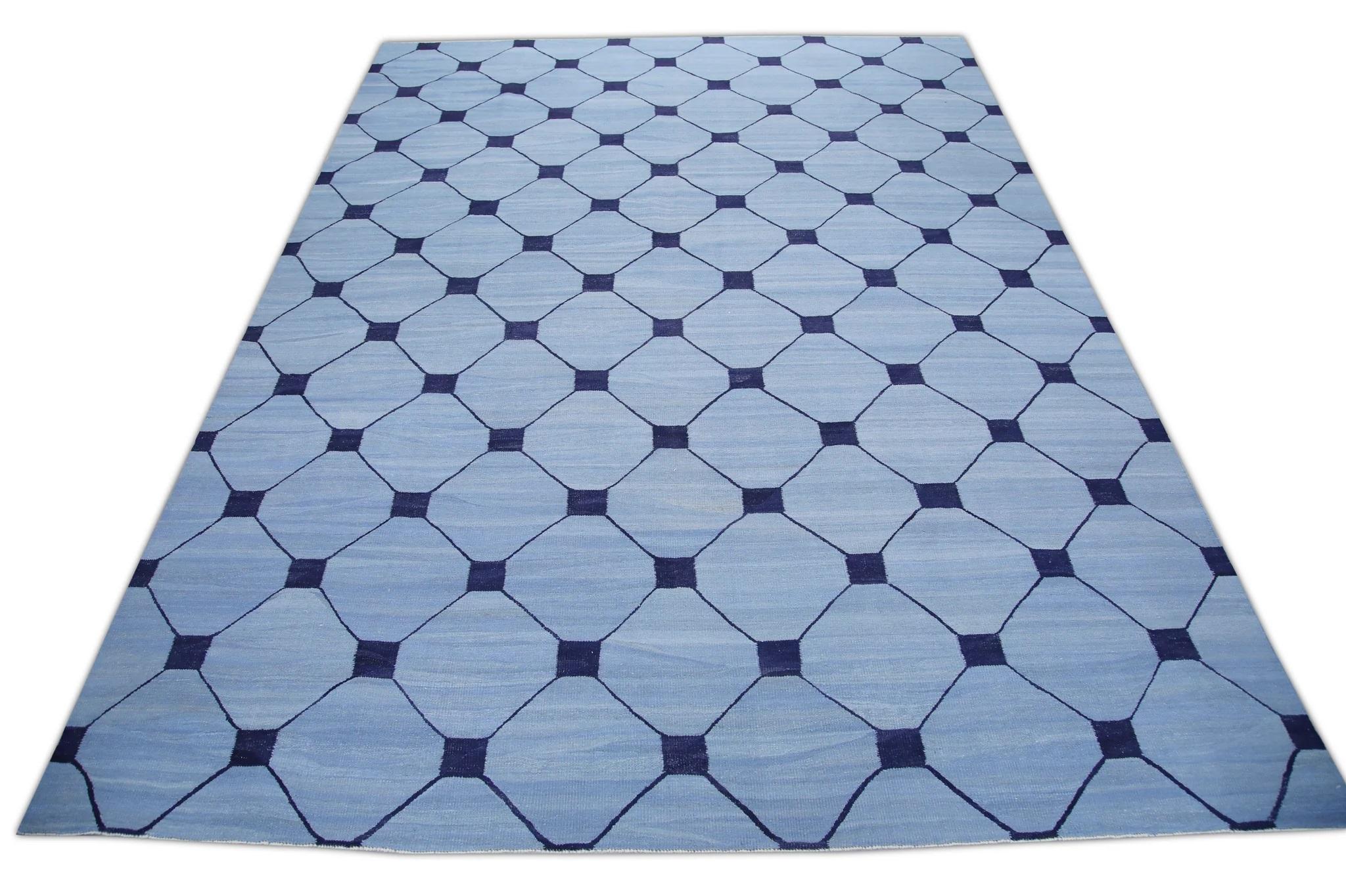 Turkish Kilim Handmade Flatweave Rug Early 21st Century Blue Navy 10'4