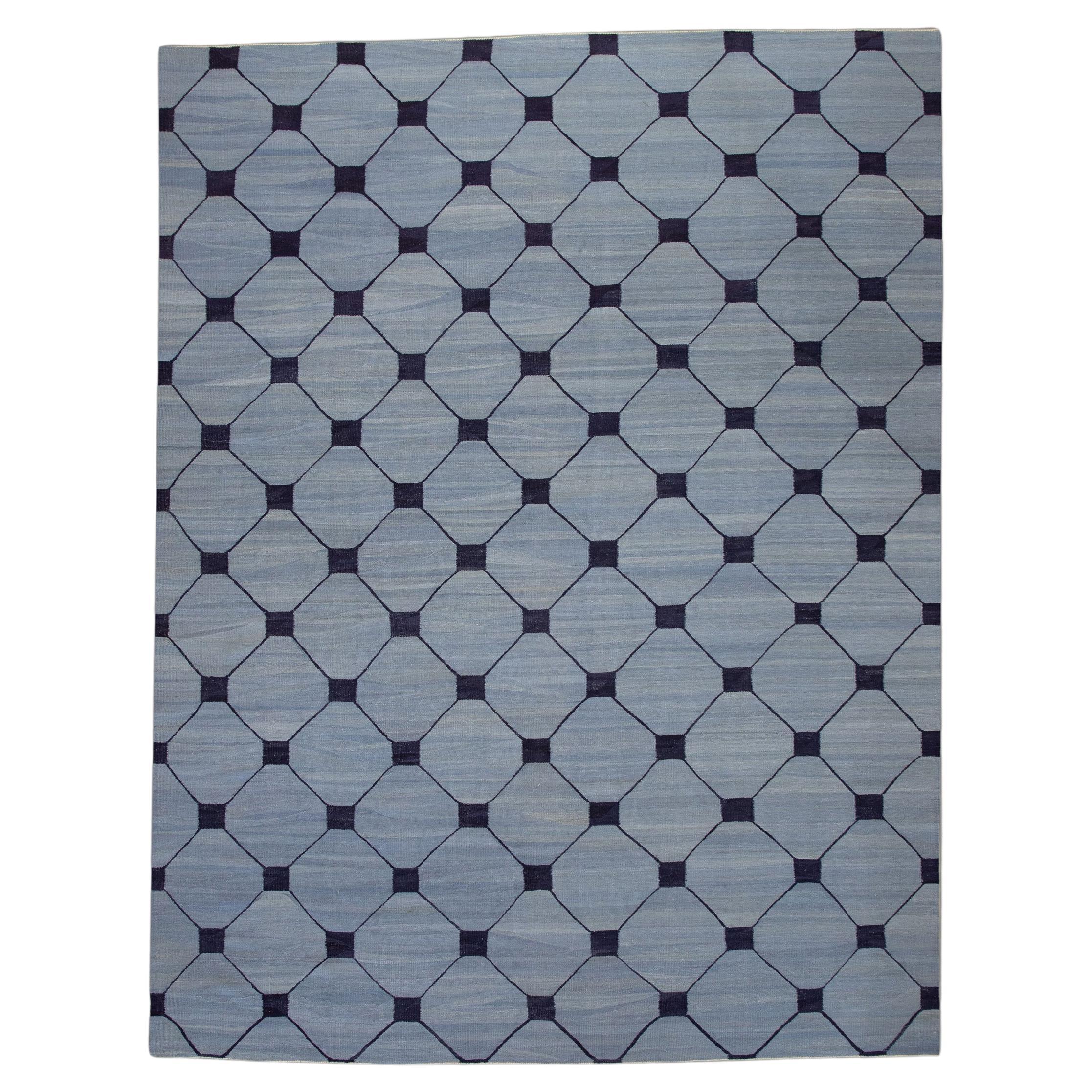 Turkish Kilim Handmade Flatweave Rug Early 21st Century Blue Navy 10'4" X 13'11" For Sale