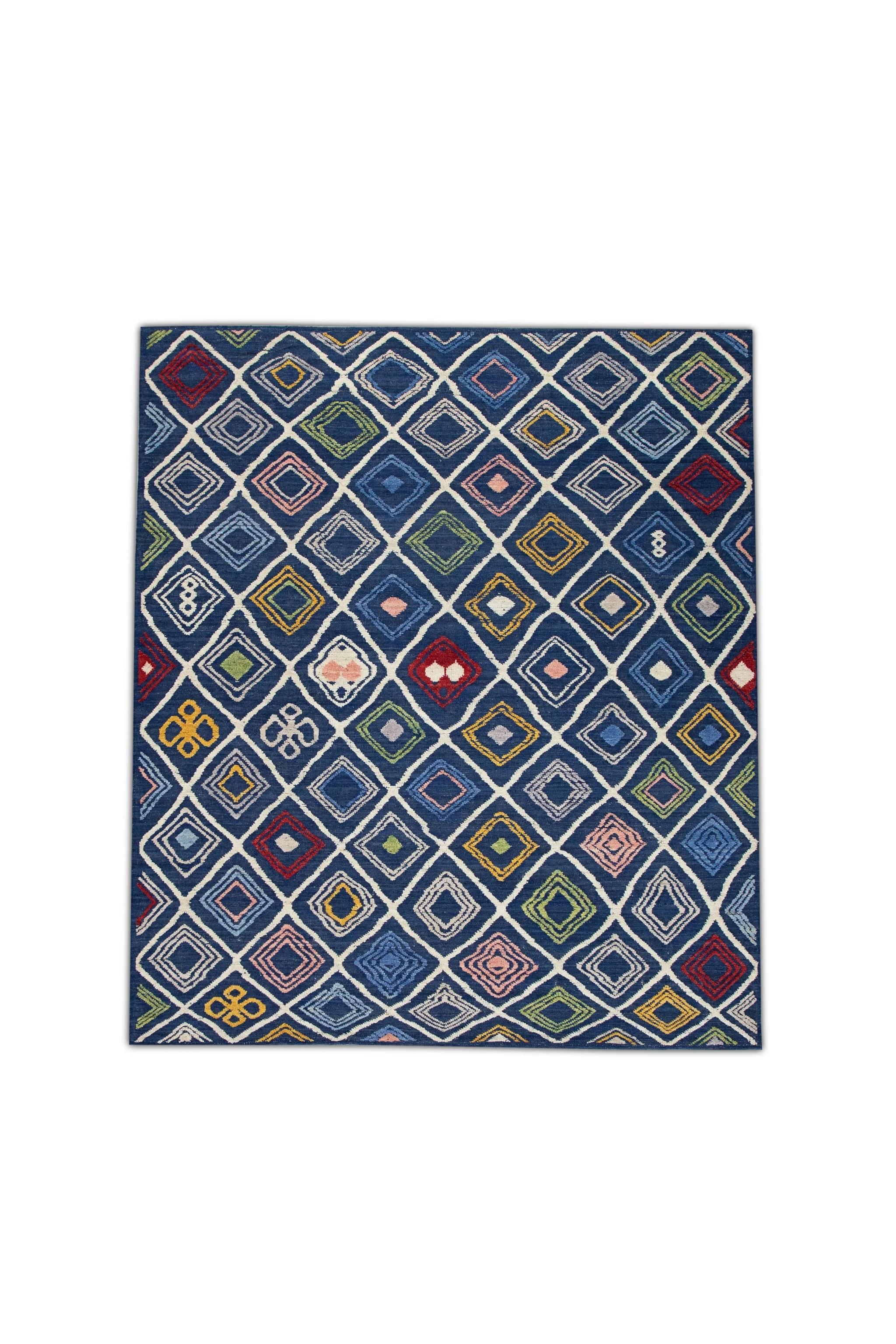 Turkish Kilim Handwoven Flatweave Rug in Blue Multicolor 8'11
