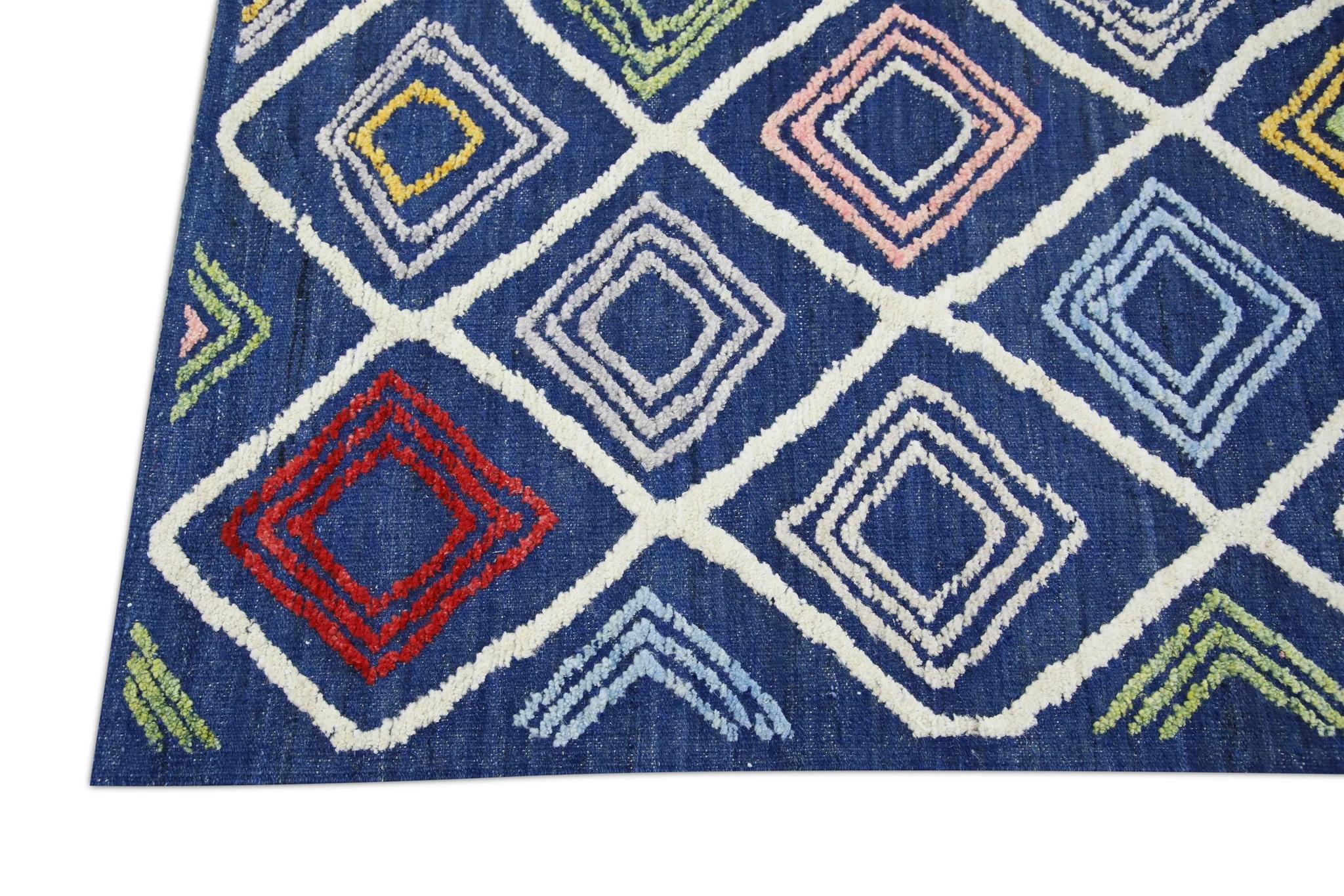 Contemporary Turkish Kilim Handwoven Flatweave Rug in Blue Multicolor 8'11
