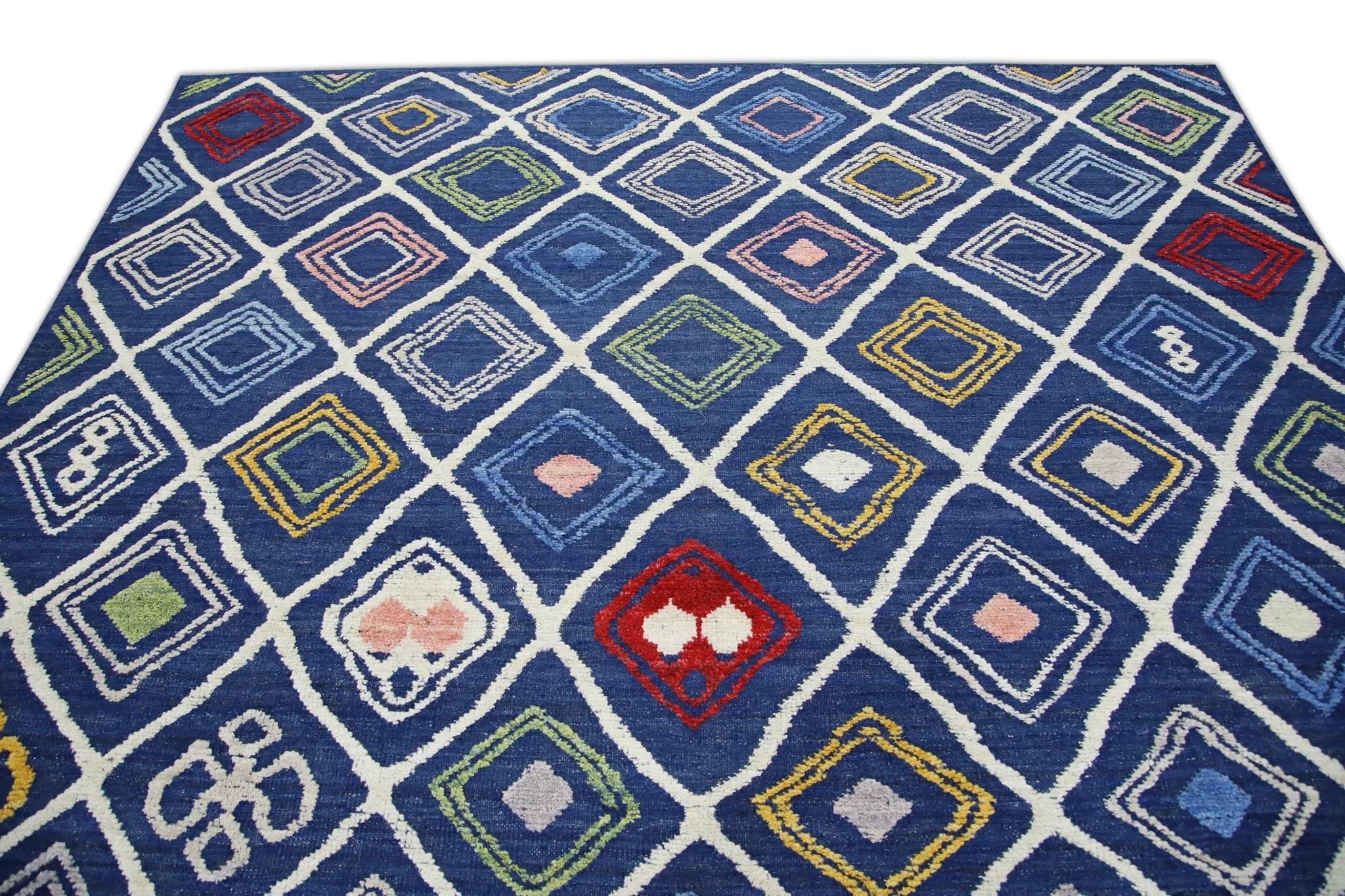 Turkish Kilim Handwoven Flatweave Rug in Blue Multicolor 8'11