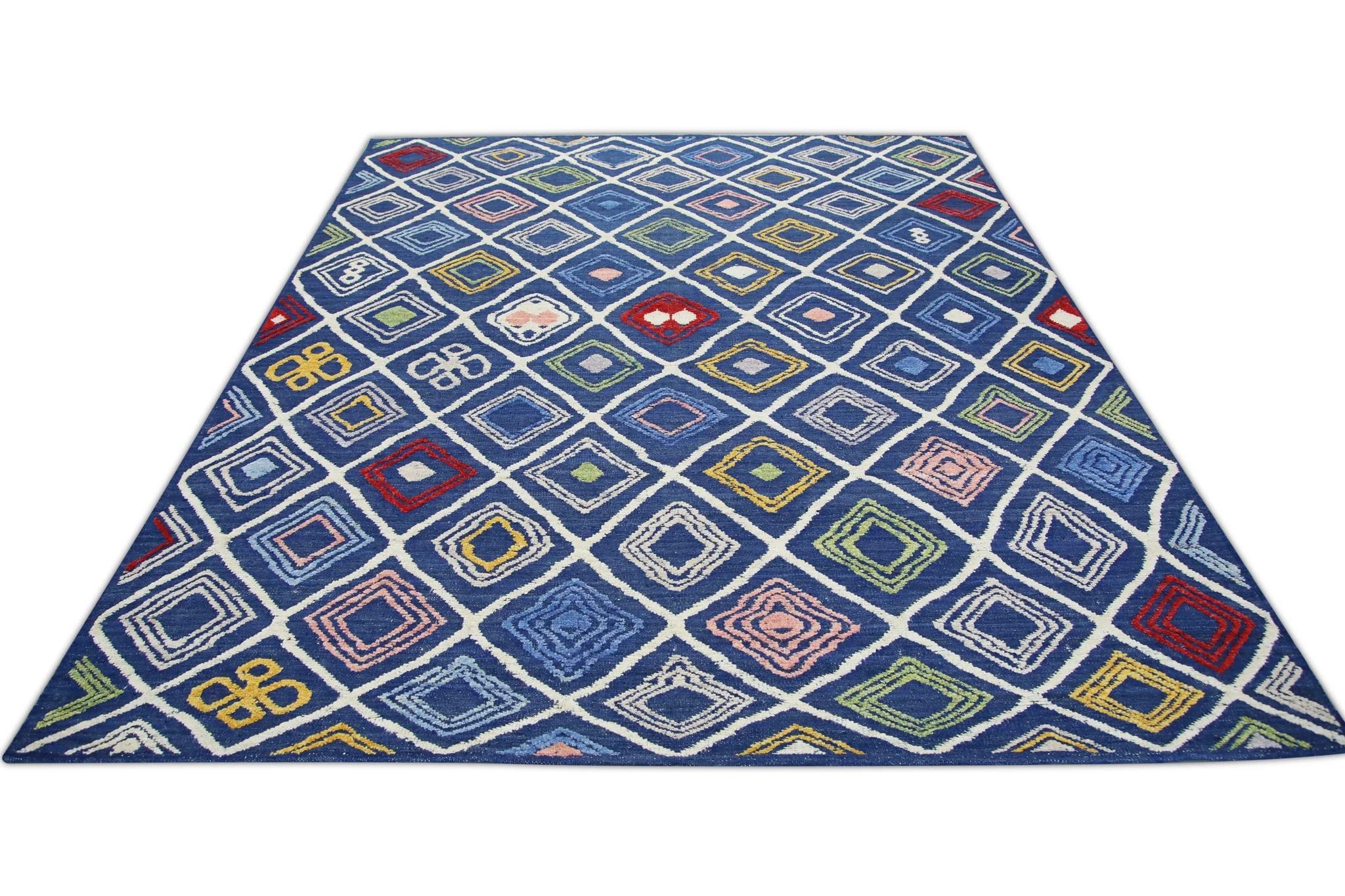 Turkish Kilim Handwoven Flatweave Rug in Blue Multicolor 8'11