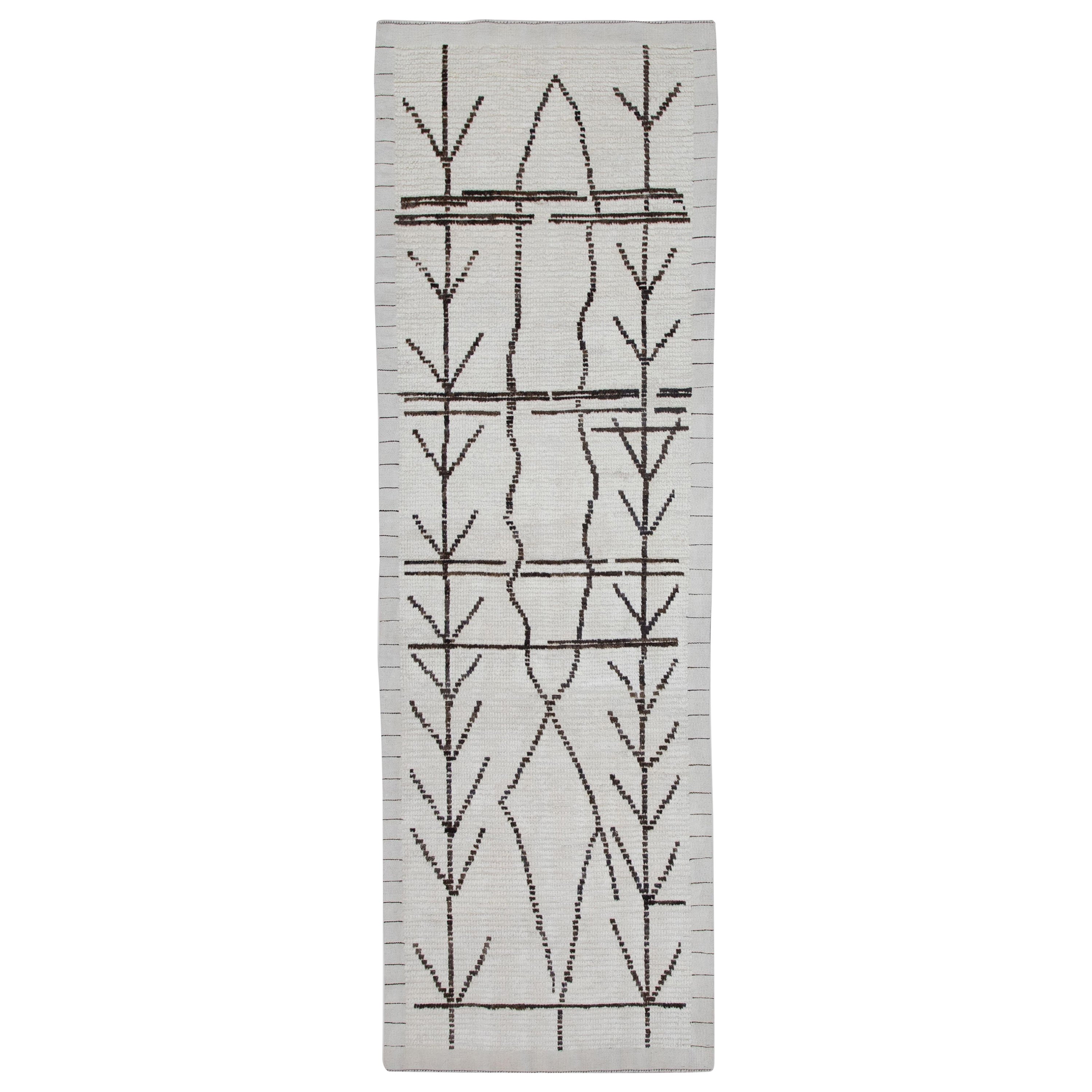 Turkish Kilim Ivory With Brown Motifs Handmade Flatweave 2'8" x 8'2"