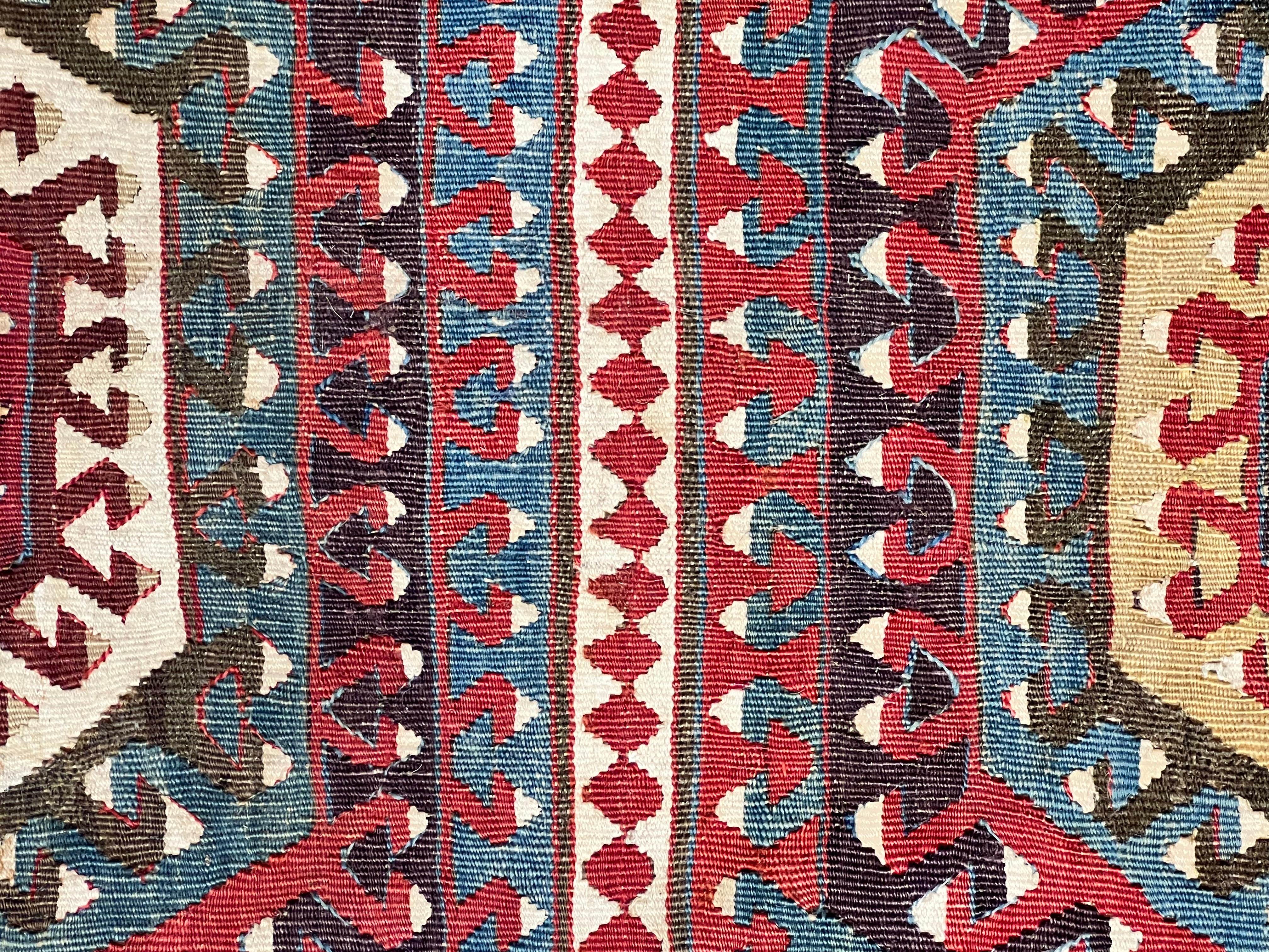 Turkish Kilim Konia Light Blue Background Decorated with Ram's Horn For Sale 1