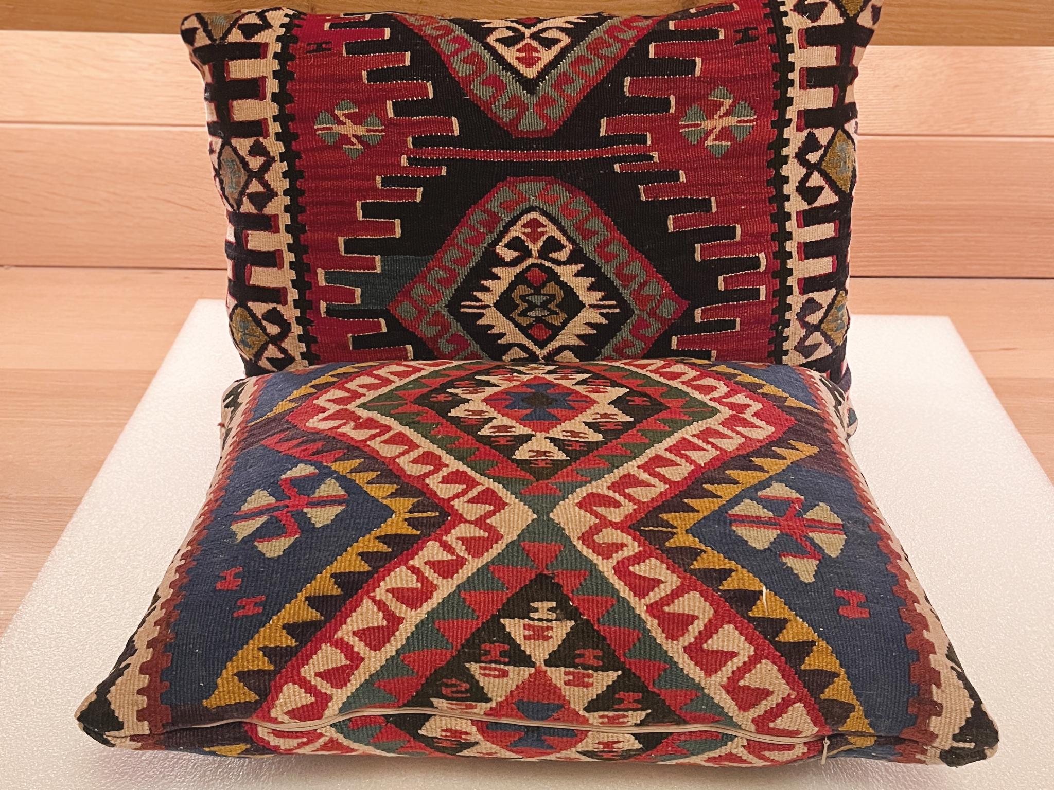 Hand-Crafted Turkish Kilim Pillows - a Pair