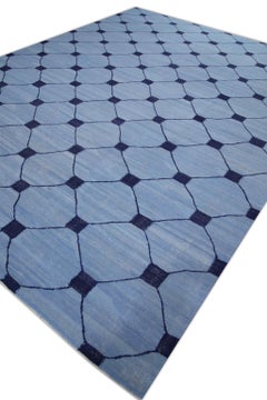 Rug & Kilim turco Blu Navy Geometrico in lana a trama piatta 10'5" x 14'