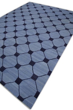Turkish Kilim Rug Blue & Navy Handmade Wool Flatweave 8'1" x 10'8"