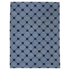 Turkish Kilim Rug Blue & Navy Handmade Wool Flatweave 8'1" x 10'8"