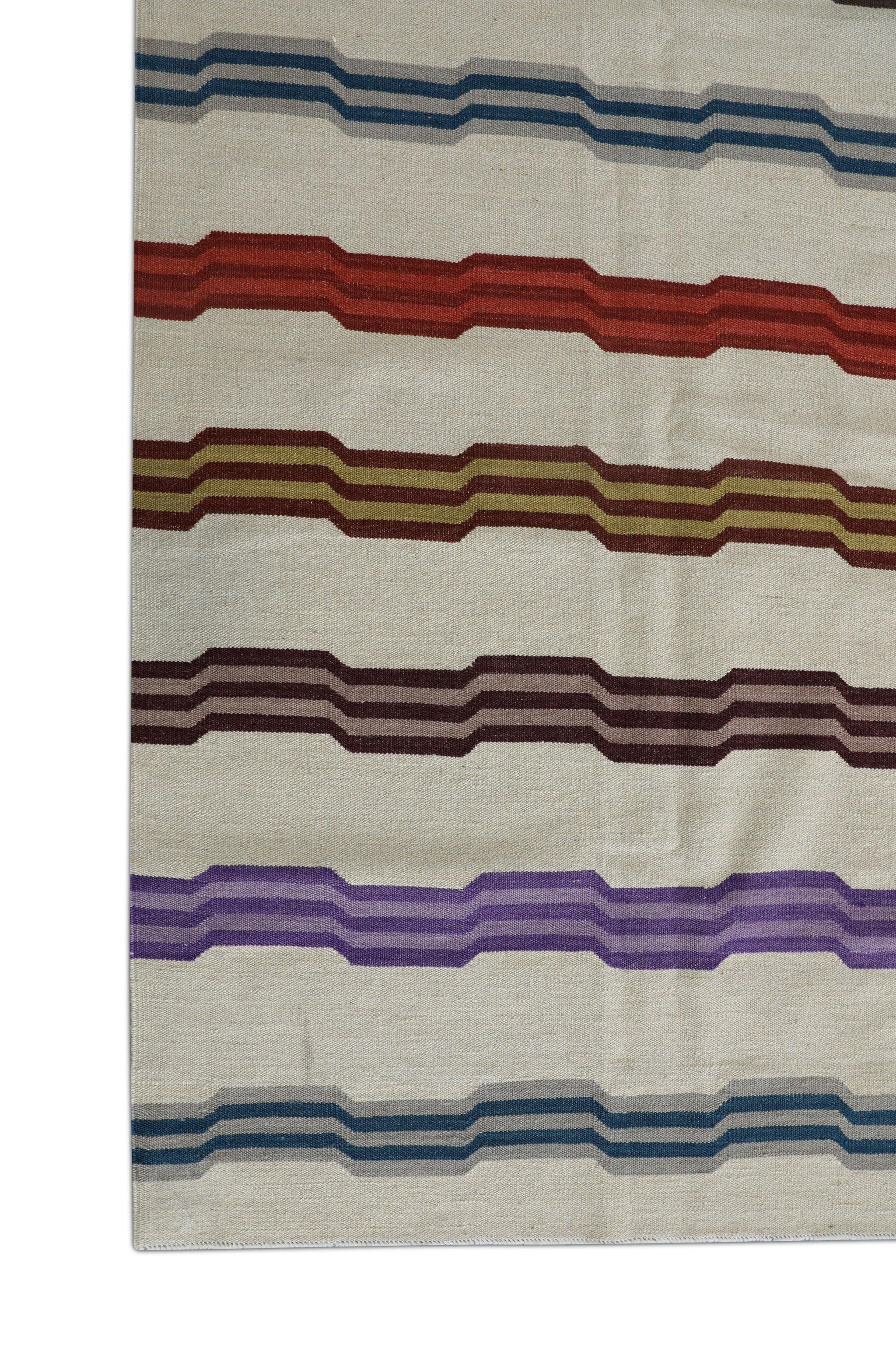 Rug & Kilim turco dell'inizio del XXI secolo in lana multicolore a tessitura piatta 8'6