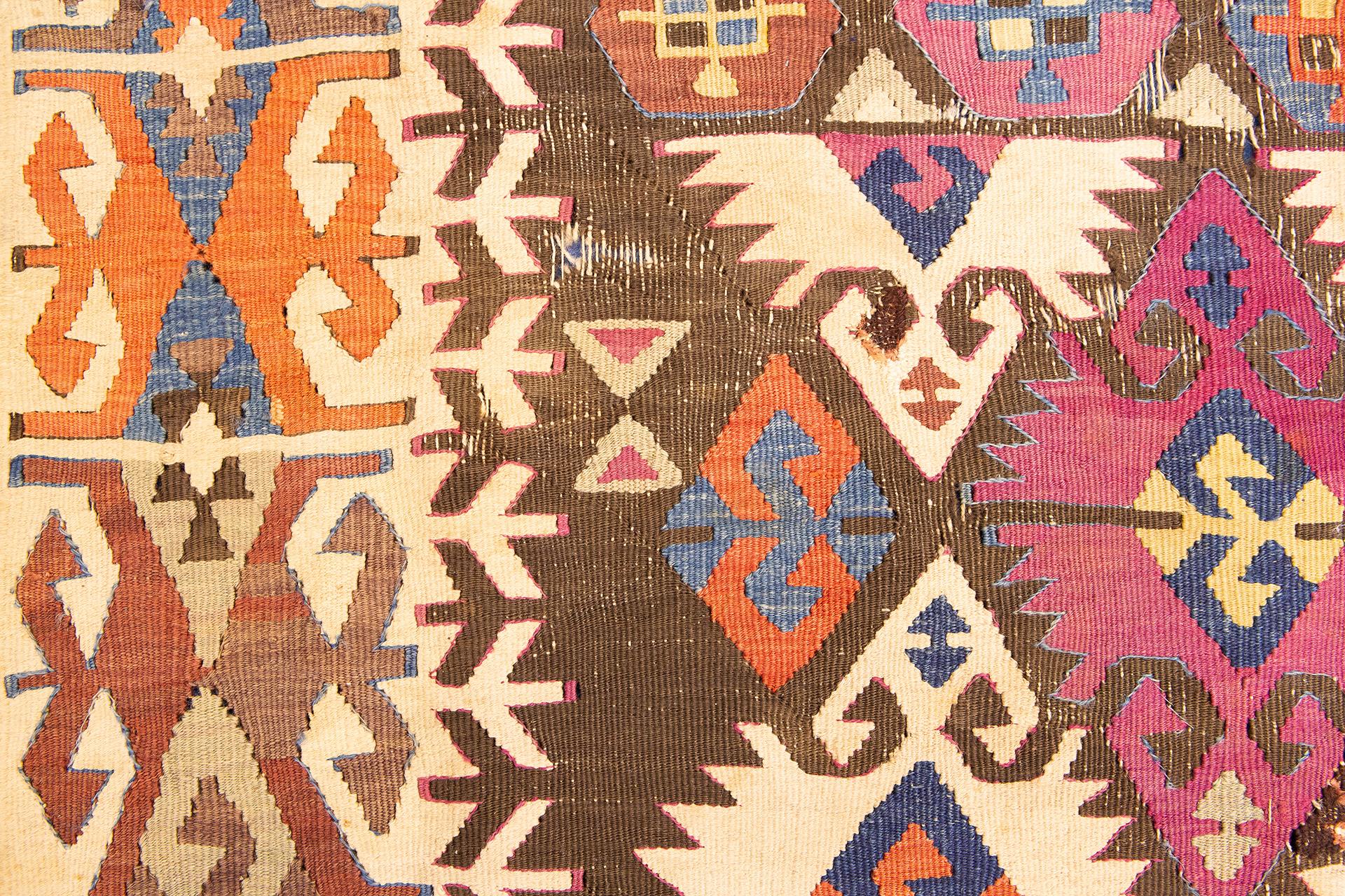 Turkish Kilim Rug Vibrant Design For Sale 4