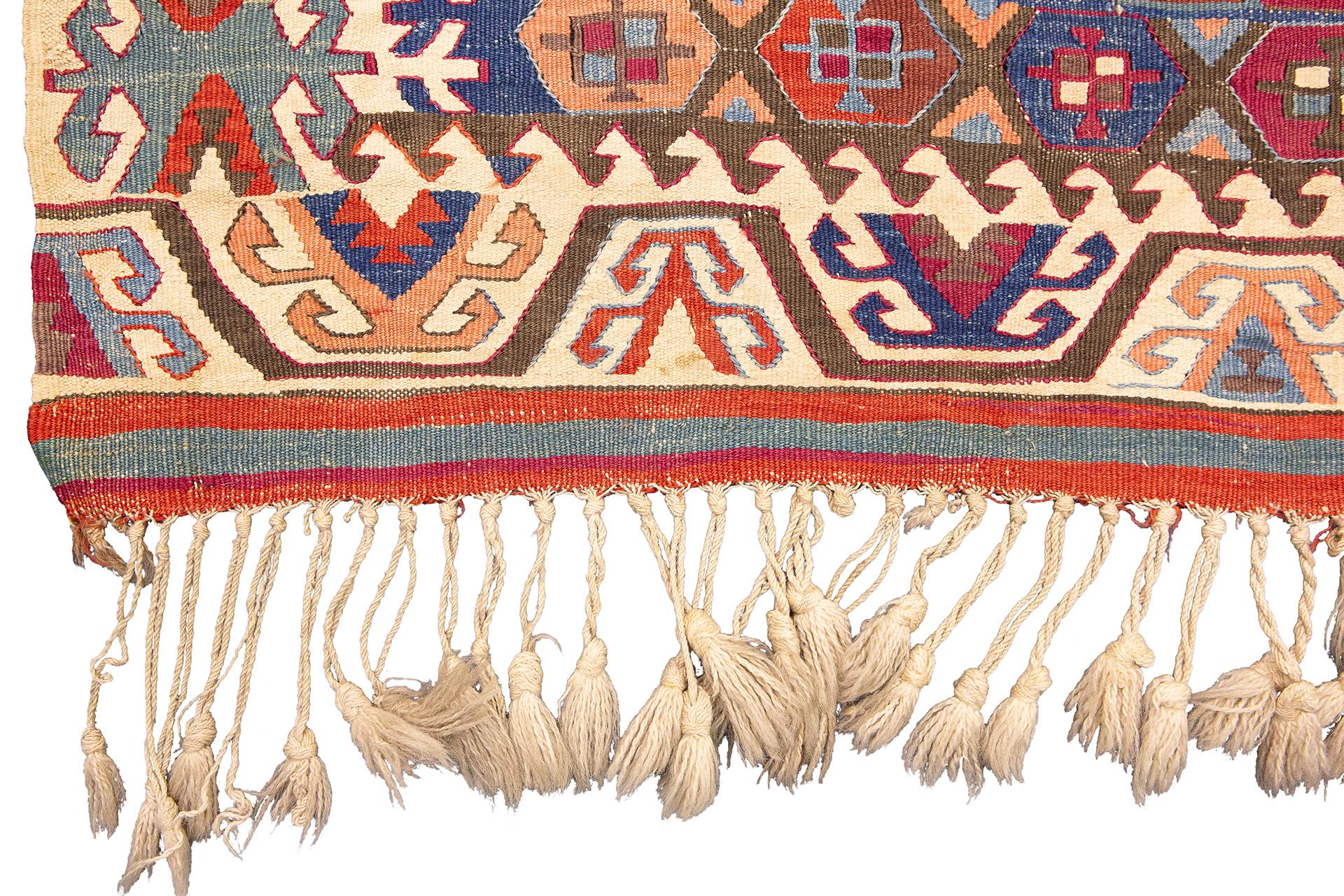 19th Century Turkish Kilim Rug Vibrant Design For Sale