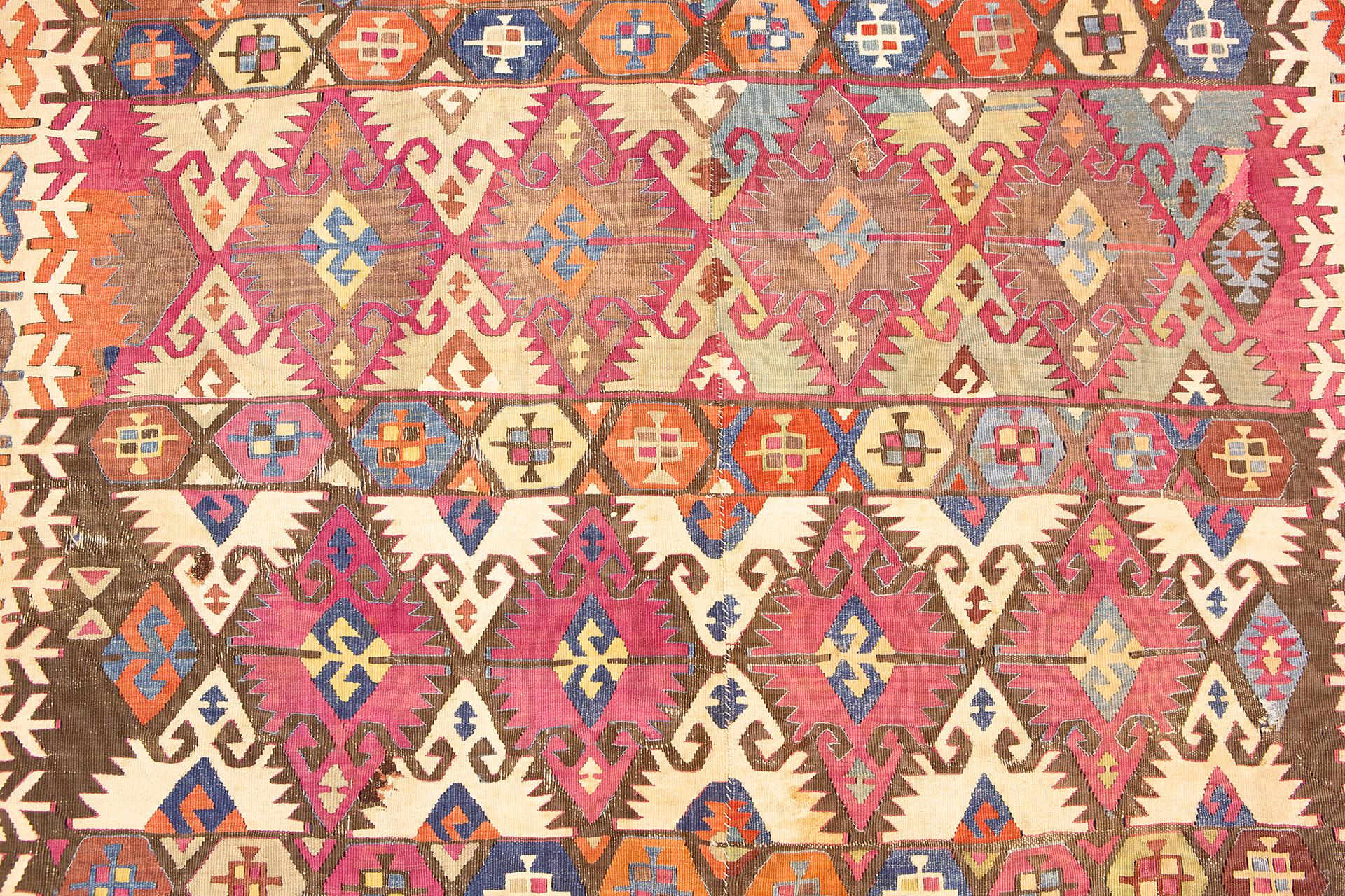 Turkish Kilim Rug Vibrant Design For Sale 1