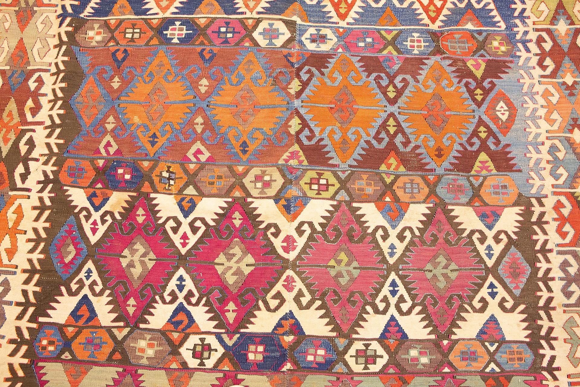 Turkish Kilim Rug Vibrant Design For Sale 3