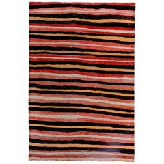 Turkish Kilim Rug with Black and Orange Stripes on Red and Ivory Field
