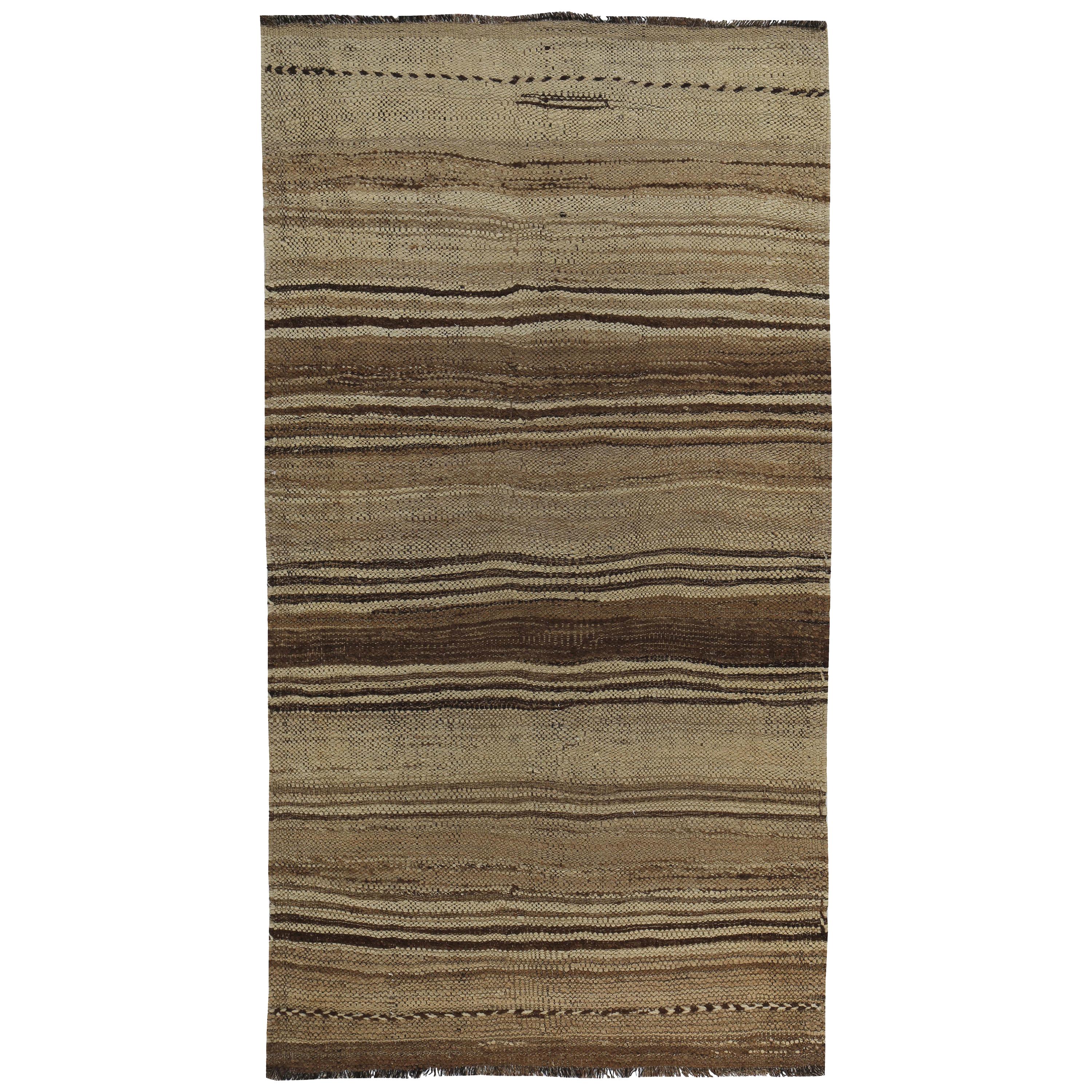 Turkish Kilim Rug with Brown Tribal Stripes on Ivory Field For Sale