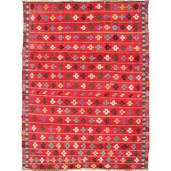 Turkish Kilim Rug with Cross Shapes in Purple, Ivory, Cream, Charcoal and Blue