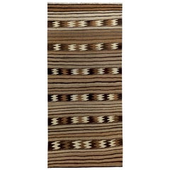 Turkish Kilim Rug with Ivory and Brown Tribal Stripes on Beige Field