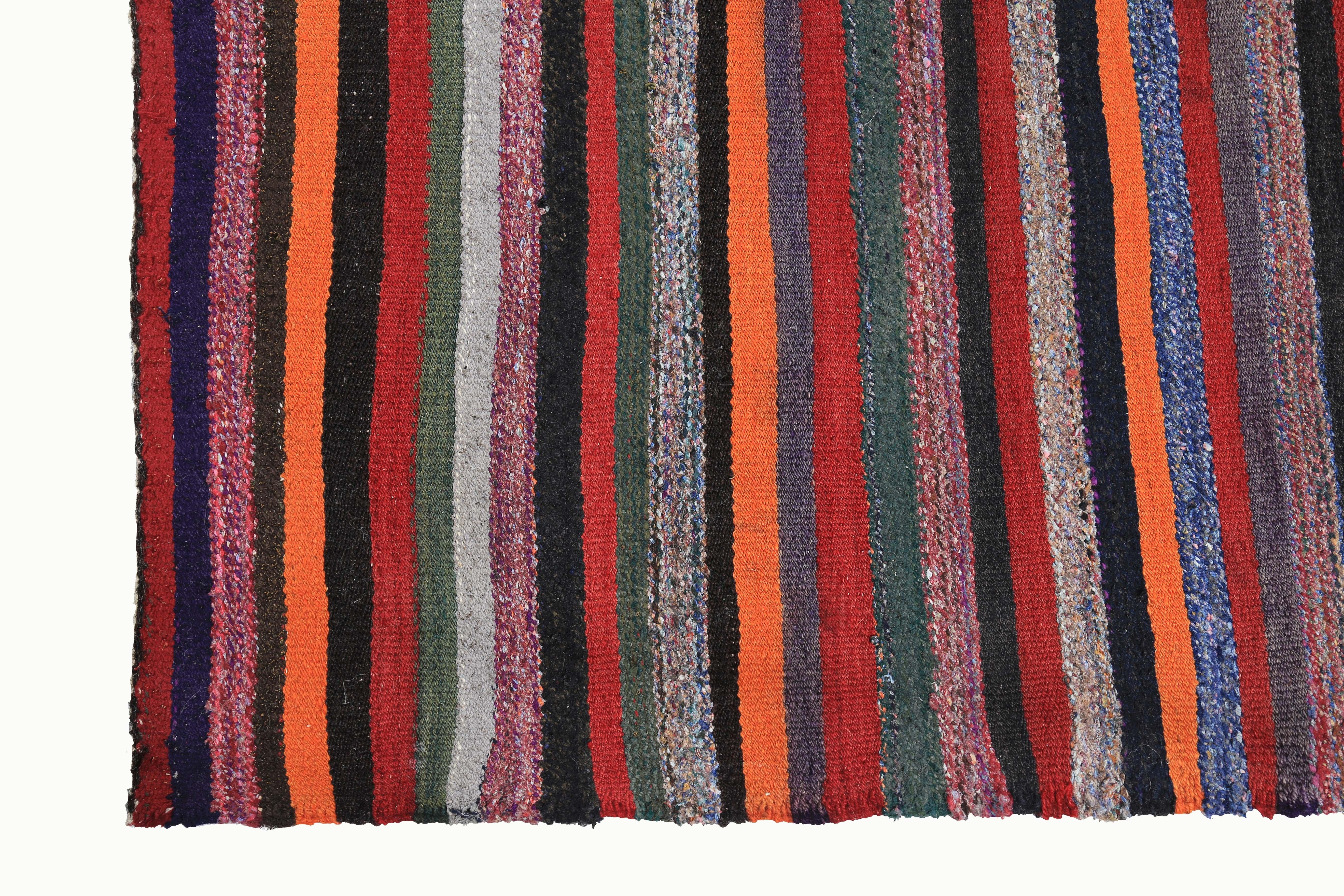 Turkish Kilim Rug with Multicolored Tribal Stripes In New Condition For Sale In Dallas, TX