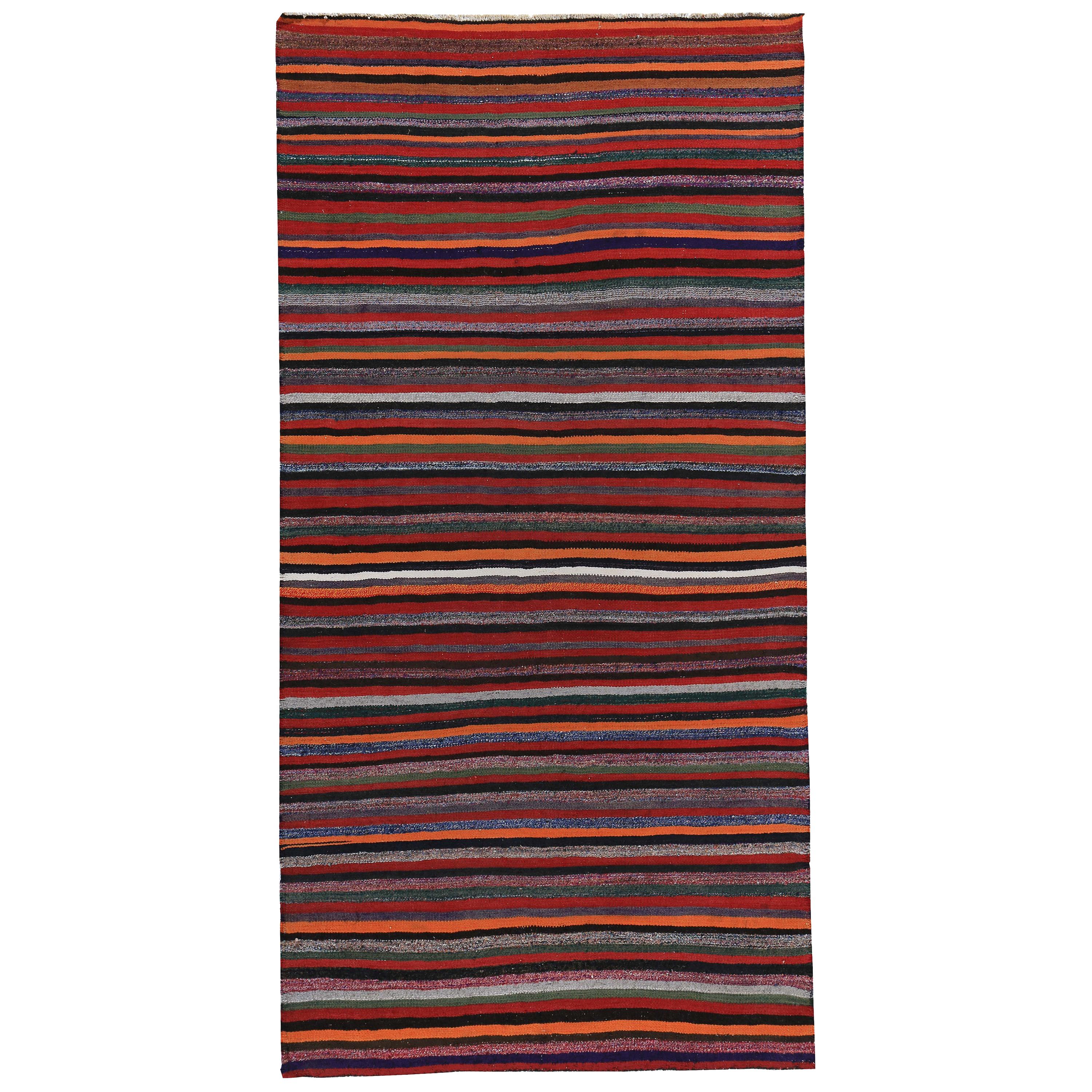 Turkish Kilim Rug with Multicolored Tribal Stripes For Sale