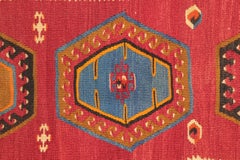 Antique Turkish Kilim Rug Red Multicolour Tribal Medallion Flatweave Carpet 1940