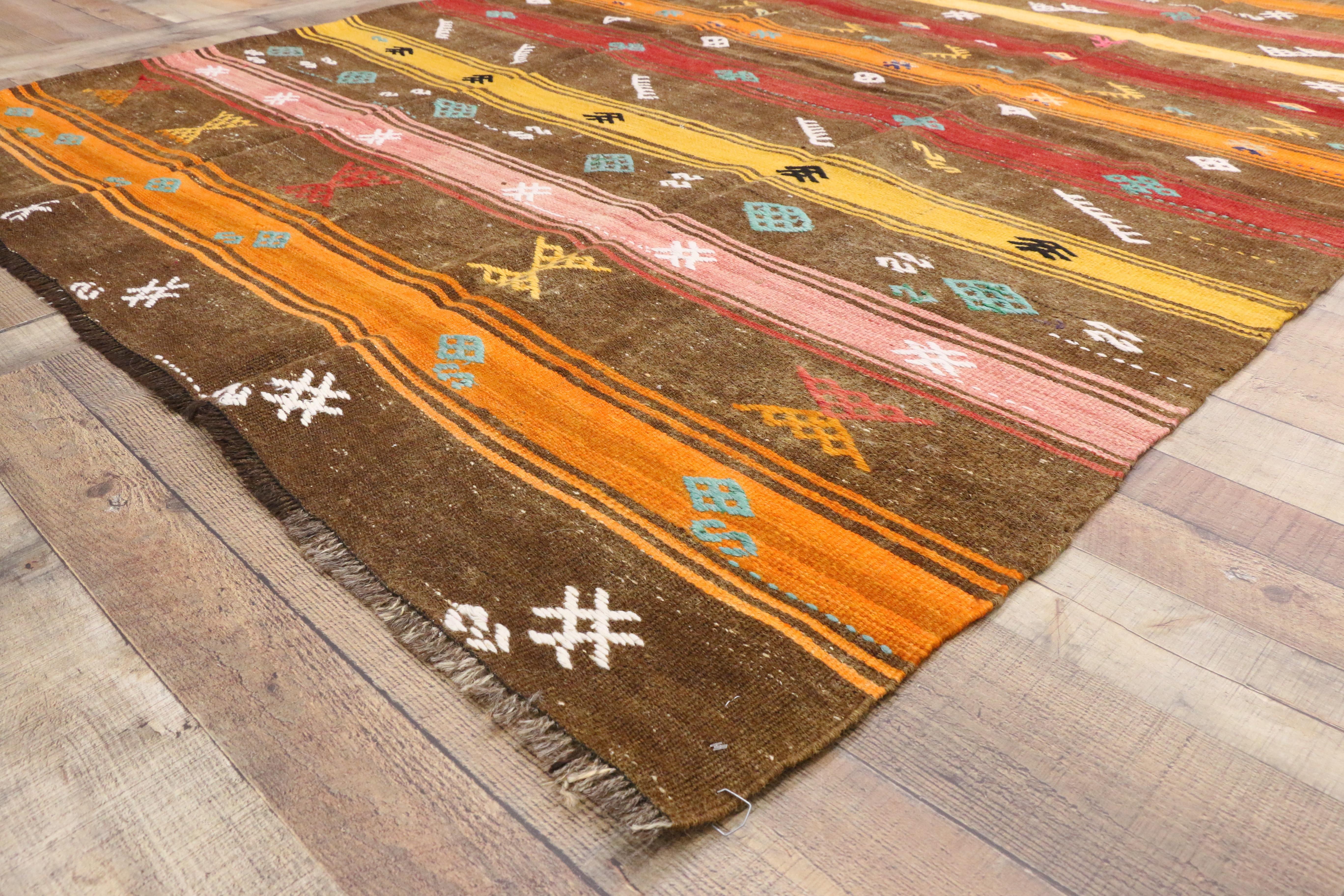 Wool Vintage Turkish Kilim Rug with Bohemian Tribal Design and Modern Cabin Style For Sale
