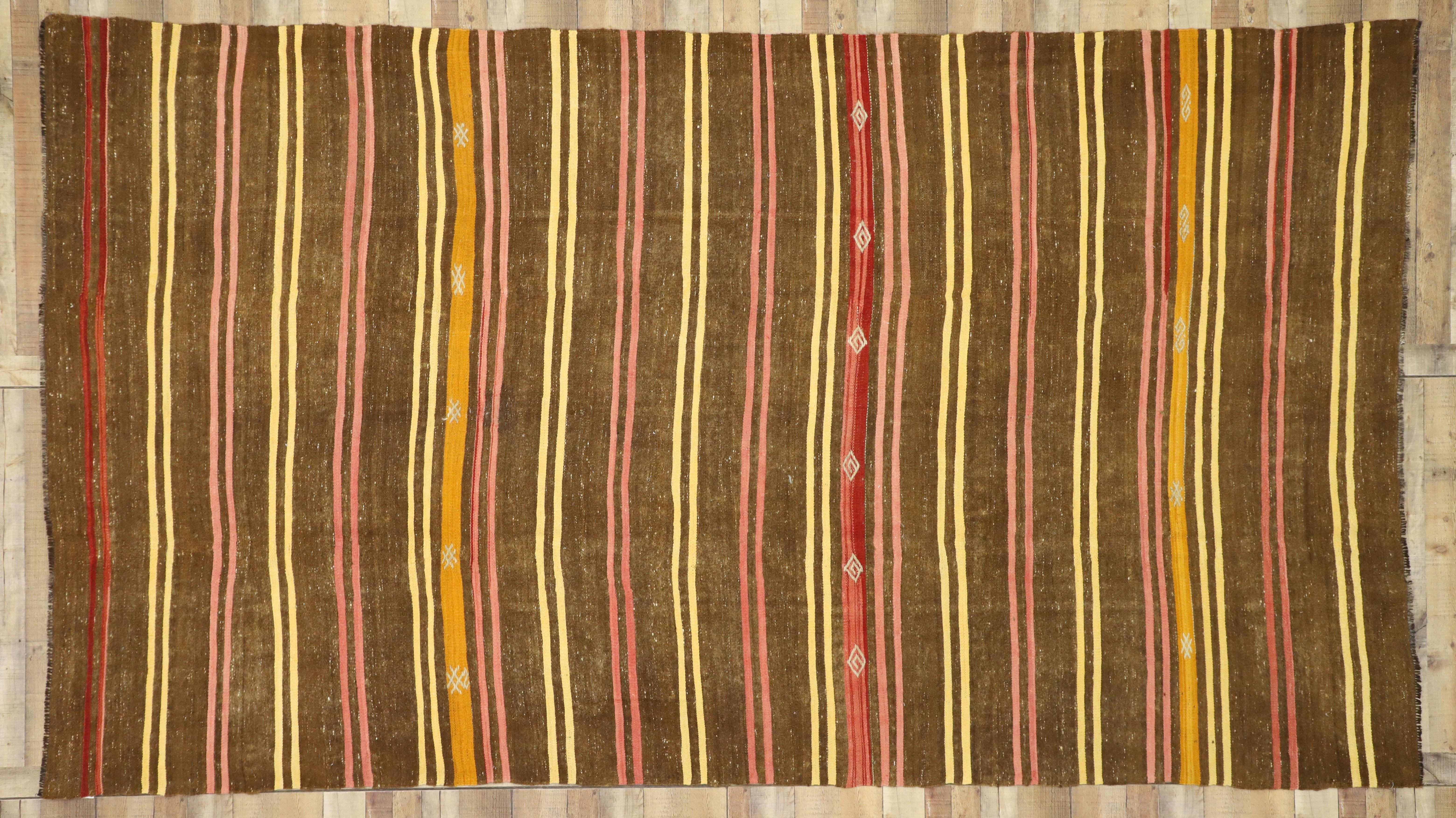Alfombra Kilim turca de los años 50 de estilo tribal bohemio Lana en venta