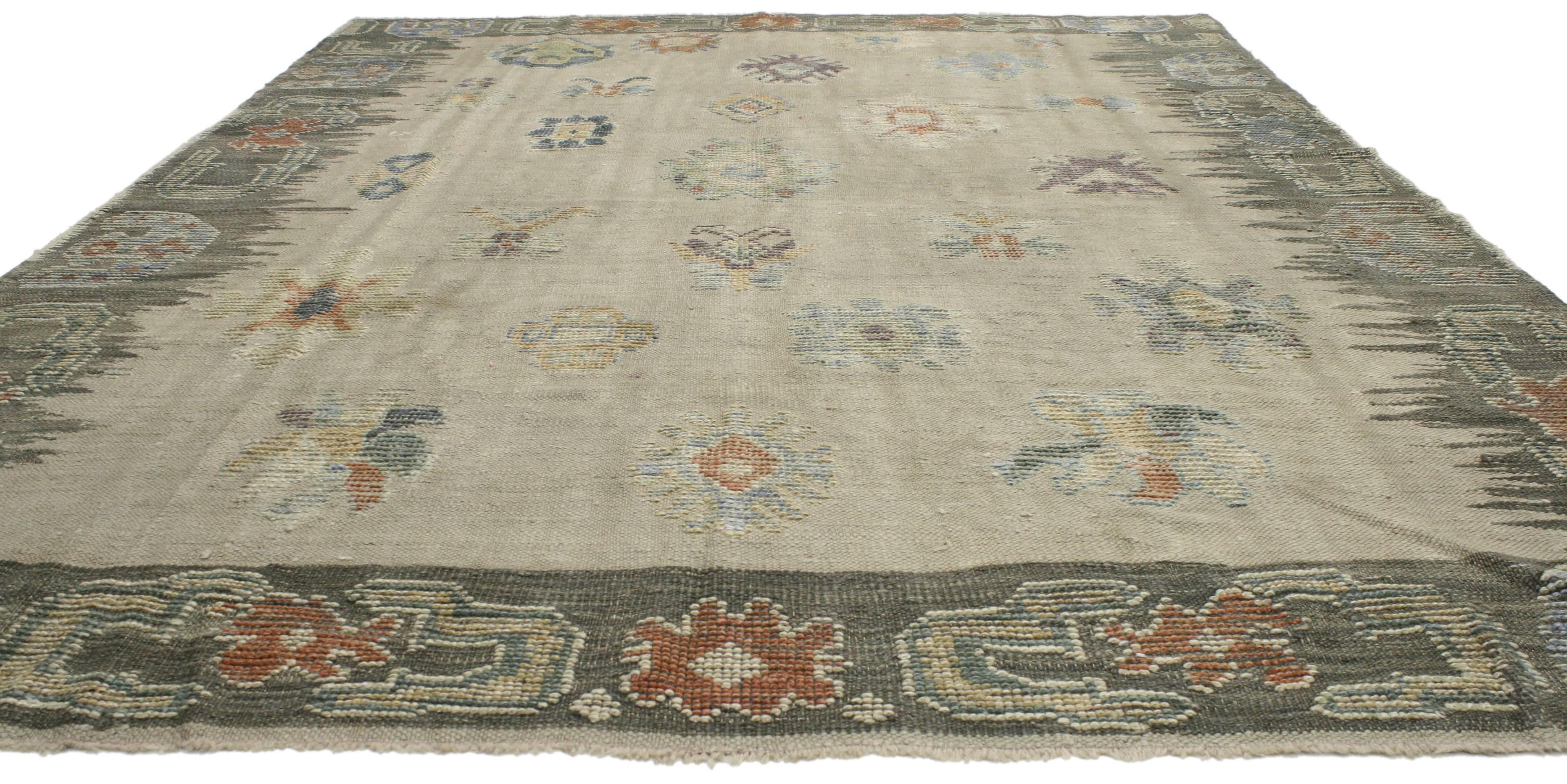 Modern New Turkish Kilim Rug with Bohemian Tribal Style, Flat-weave Gray Souf Rug  For Sale
