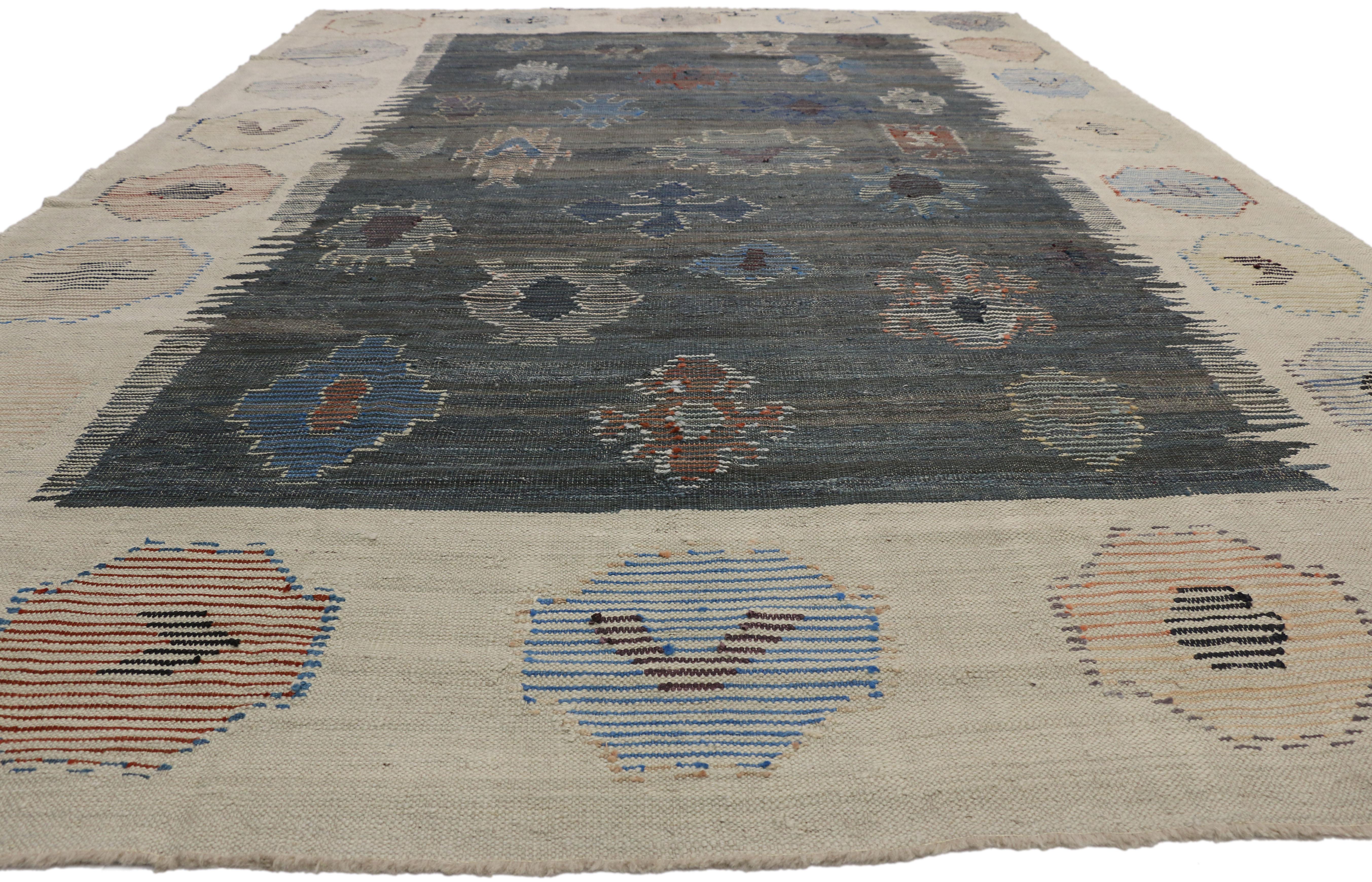 Hand-Woven New Contemporary Turkish Kilim Area Rug with Modern Tribal Style