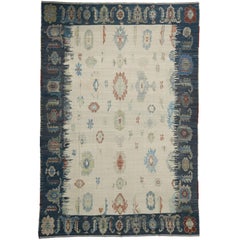 Turkish Kilim Tribal Rug with Contemporary Coastal Bohemian Vibes
