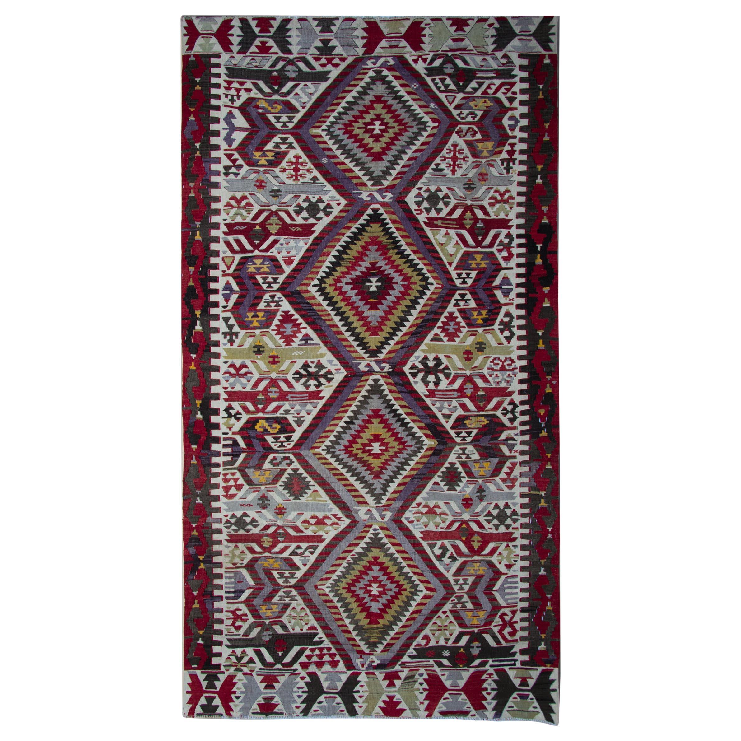 Turkish Kilim Rugs, Antique Rug Runner, Geometric Handmade Carpet Rugs Sale