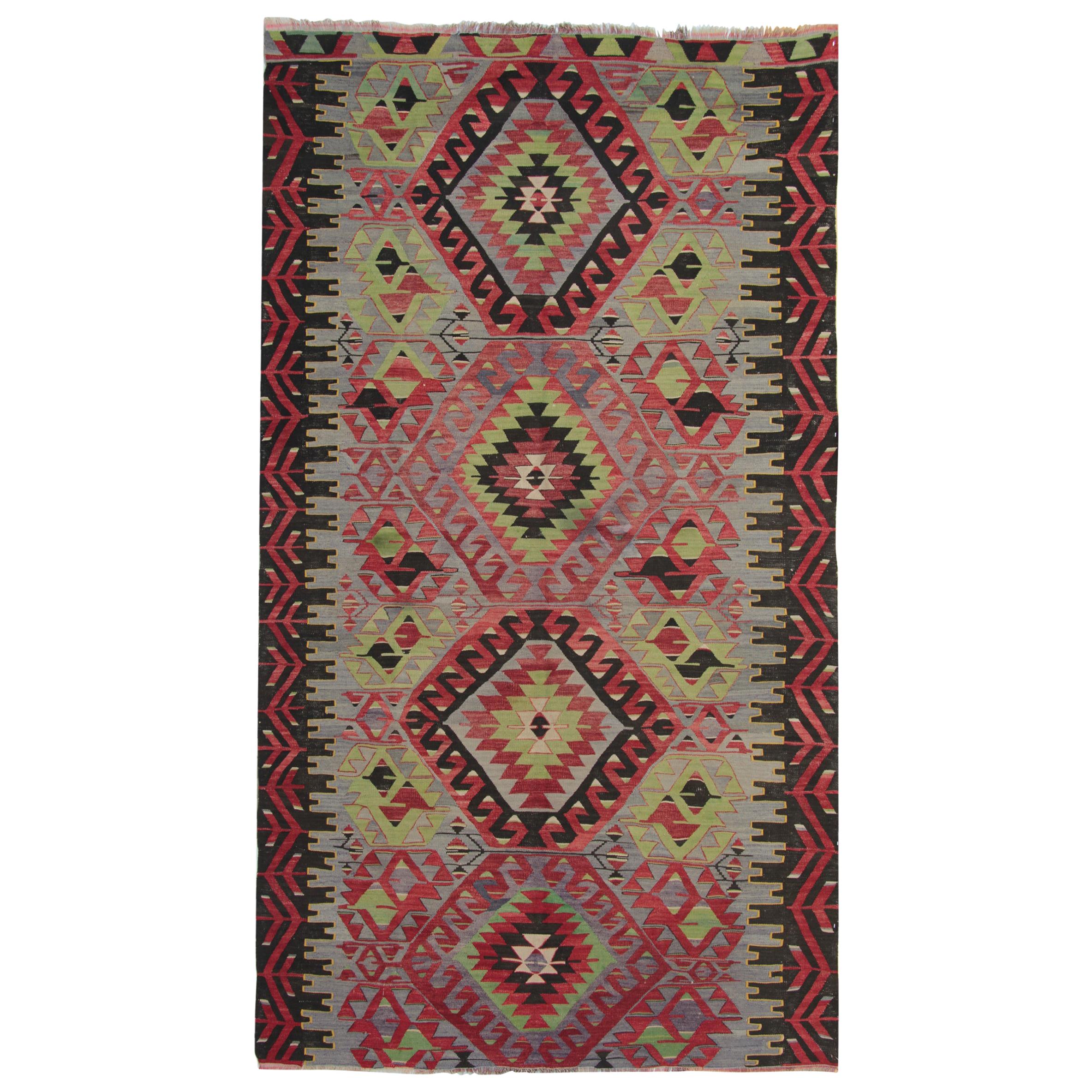 Türkische Kelim-Teppiche, antiker Teppich Läufer, geometrische handgefertigte Teppiche, Verkauf