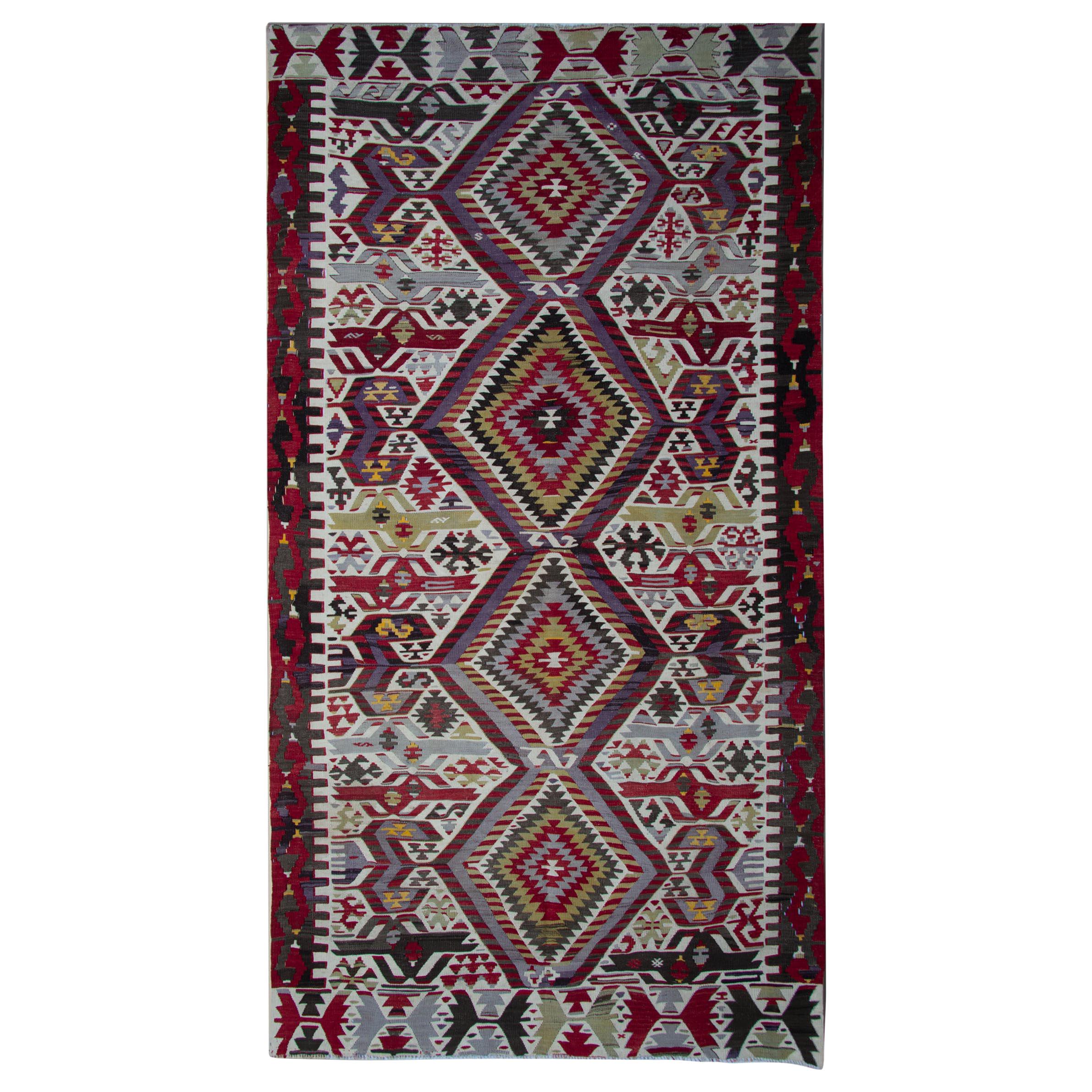 Turkish Kilim Rugs, Antique Rug Runner, Geometric Handmade Carpet Rugs Sale For Sale
