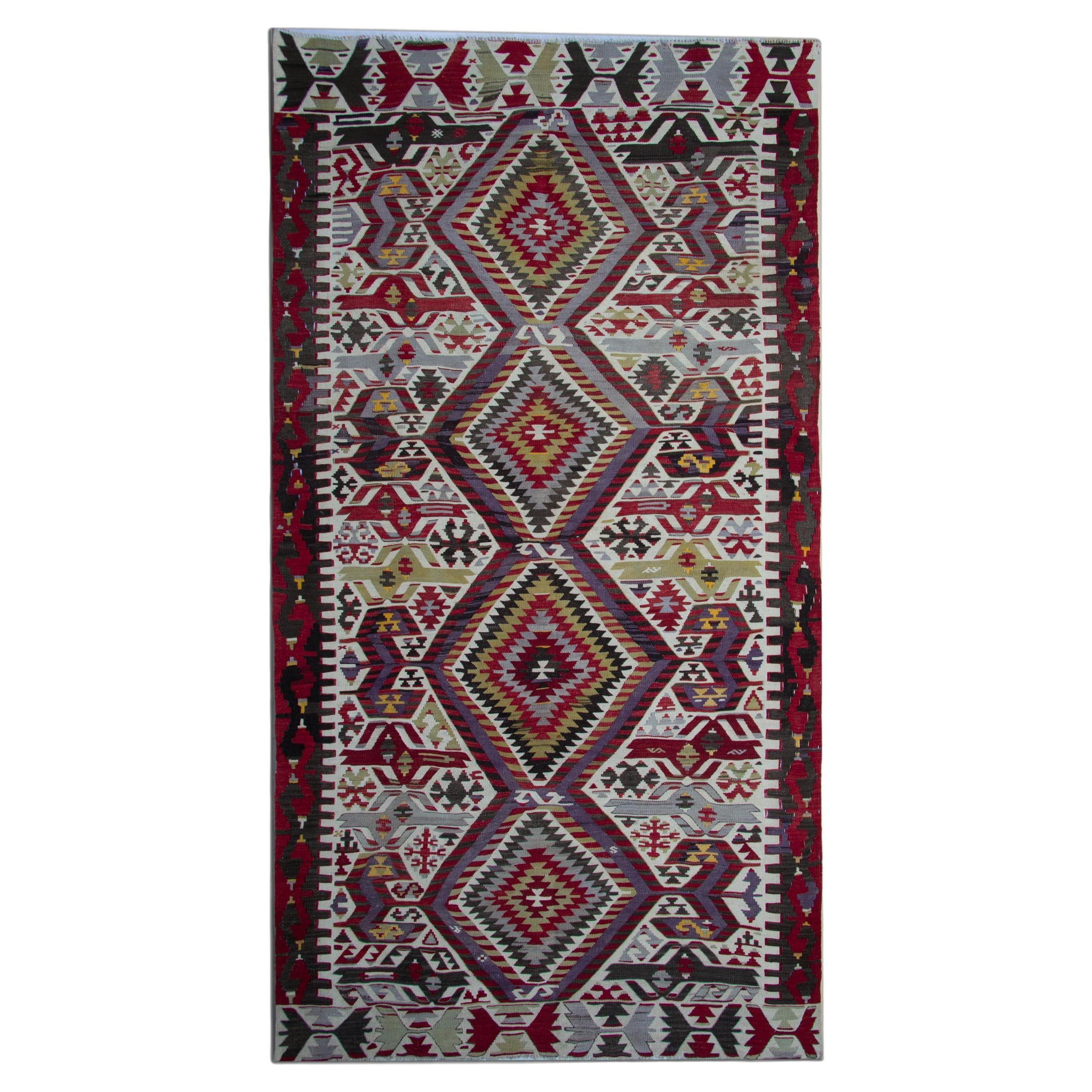 Turkish Kilim Rugs, Antique Rugs UK, Geometric Handmade Carpet Rugs Sale For Sale