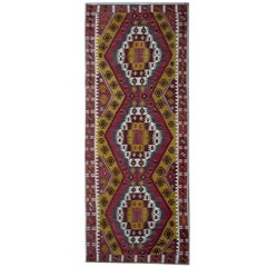 Tapis Kilim turc fait main, tapis de couloir ancien, tapis d'escalier tapisserie doré