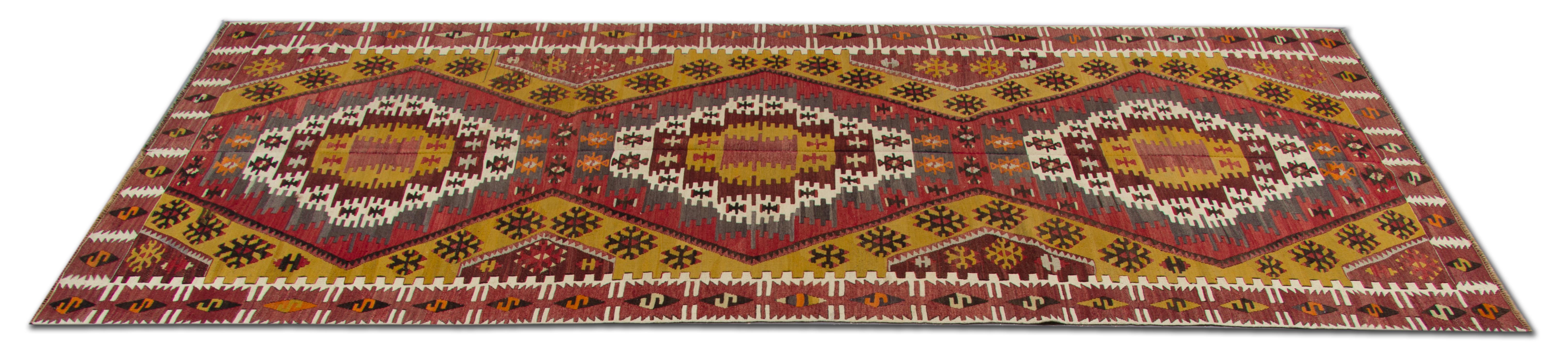 Konya is located in the heart of Turkey, workshop kilims of Konya are mostly known for their distinctive geometric designs. These handmade carpet Antique rug traditional handwoven runner rugs come from the rug world in a striking colour combination