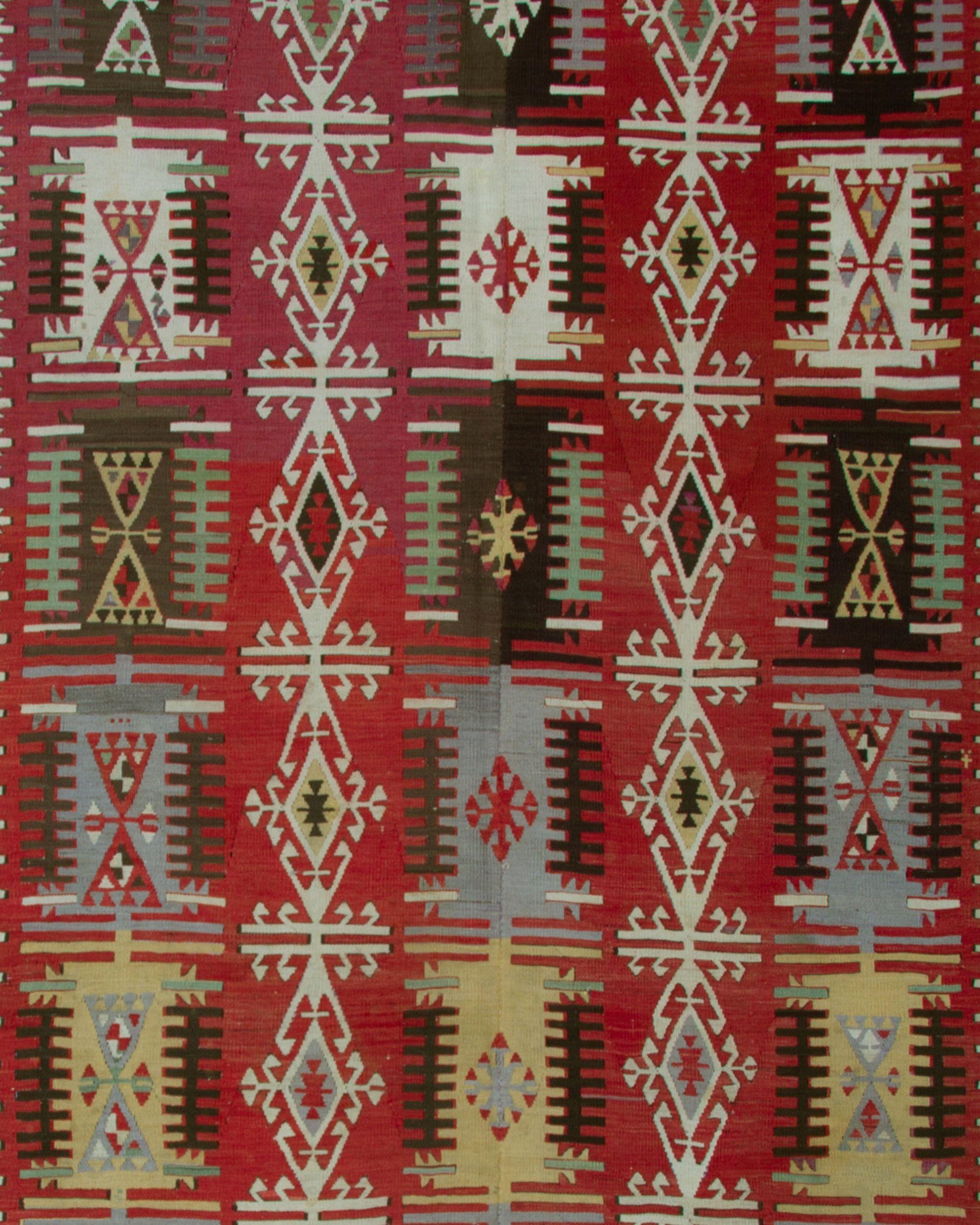 Türkischer Kelim Läufer 1890er Jahre Tribal Geometrische Wolle Flachgewebe 390x163cm im Zustand „Hervorragend“ im Angebot in Wembley, GB