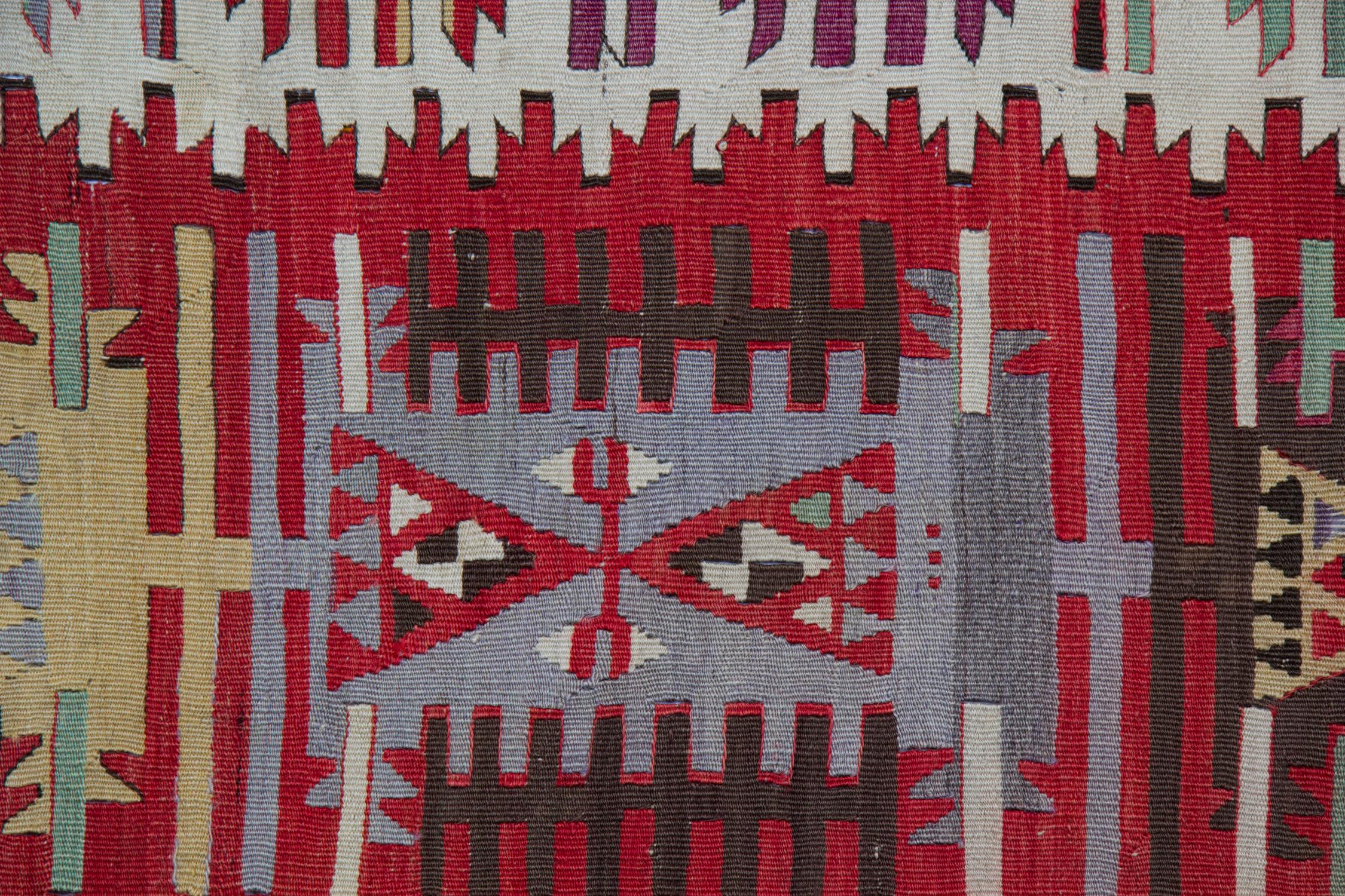 Türkischer Kelim Läufer 1890er Jahre Tribal Geometrische Wolle Flachgewebe 390x163cm im Angebot 1