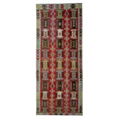 Turkish Kilim Runner 1890s Tribal Geometric Wool Flatweave 390x163cm