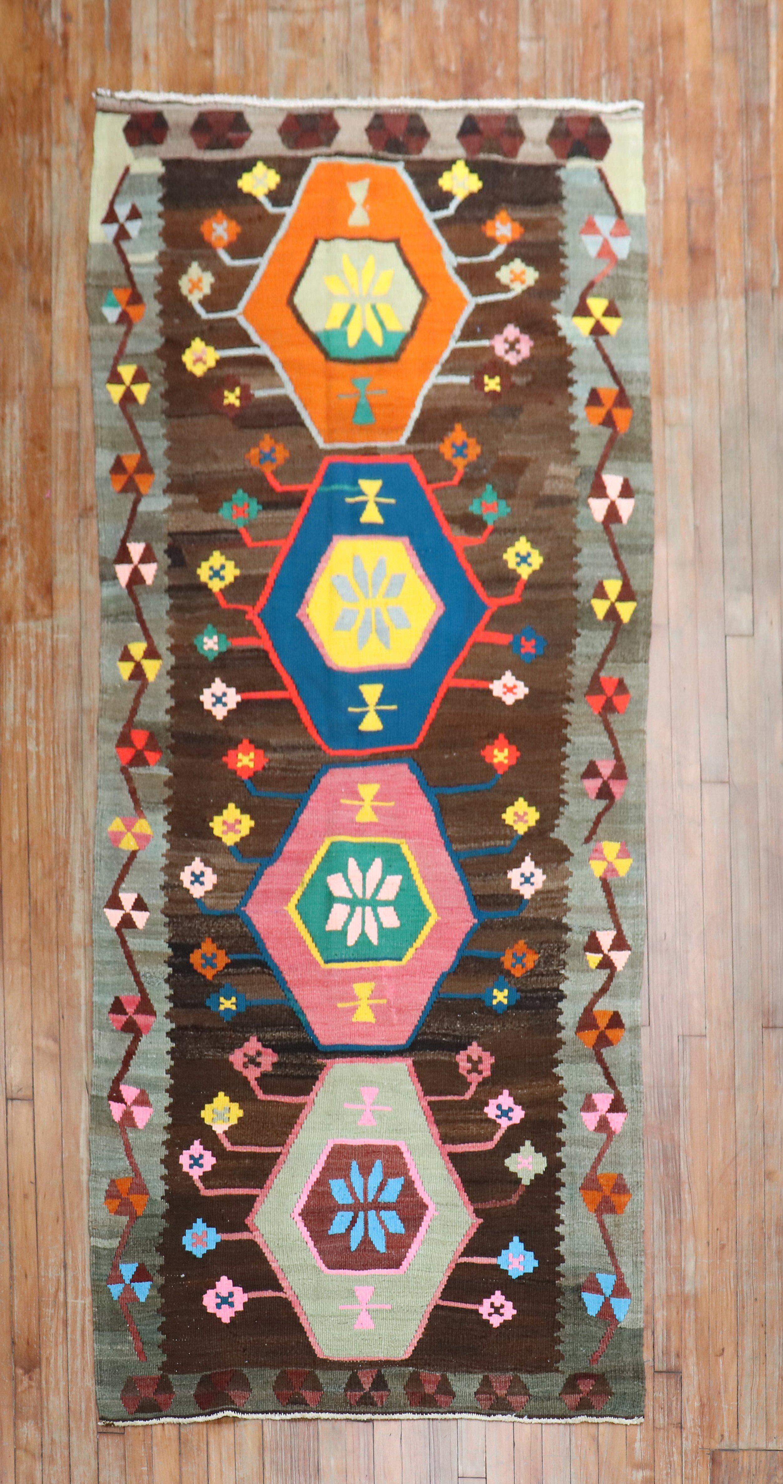 Late 20th century tribal geometric wide gallery size runner. Fun and Chic!

Measures: 3'8