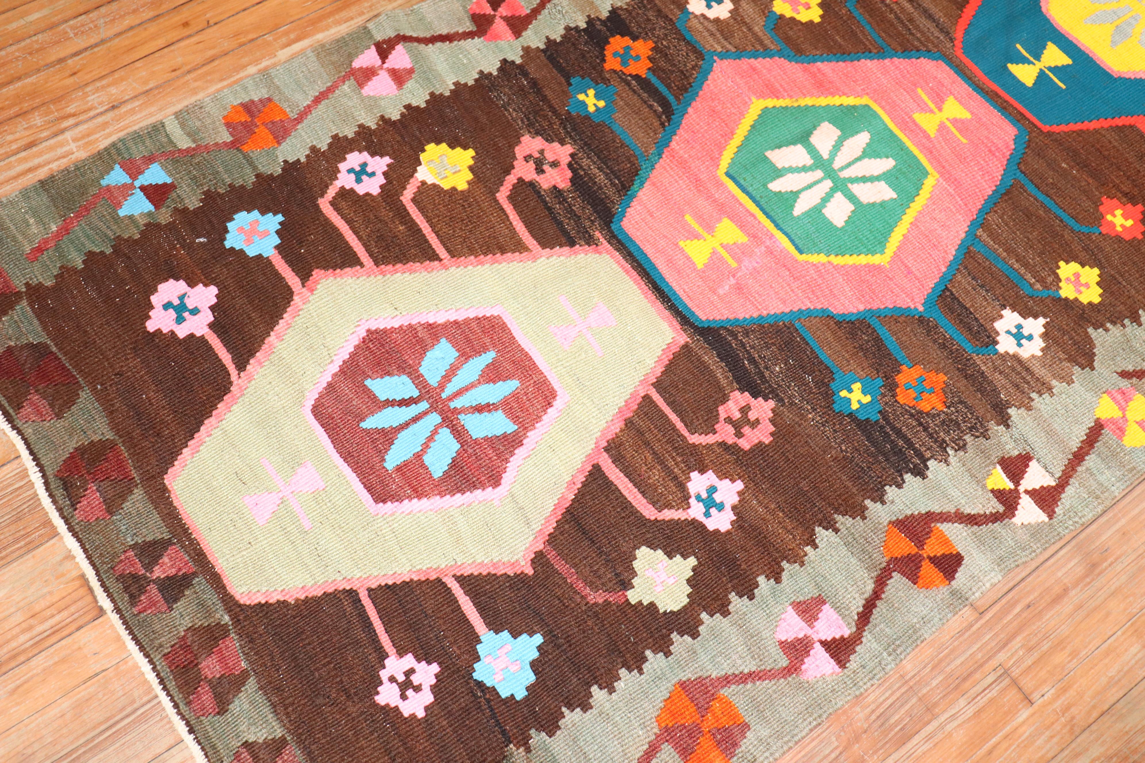 Hand-Knotted Turkish Kilim Runner For Sale