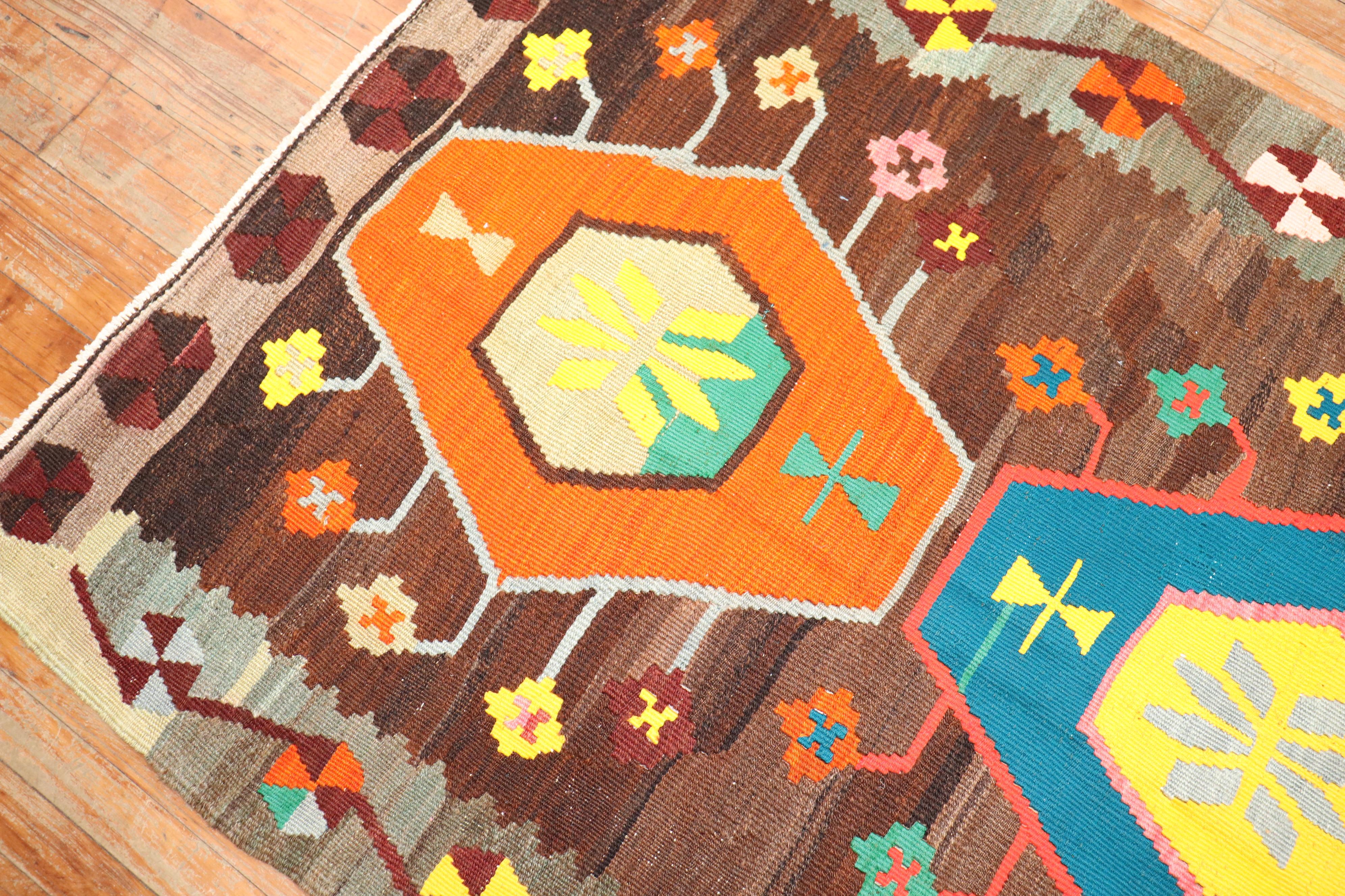 Noué à la main Tapis de couloir Kilim turc en vente