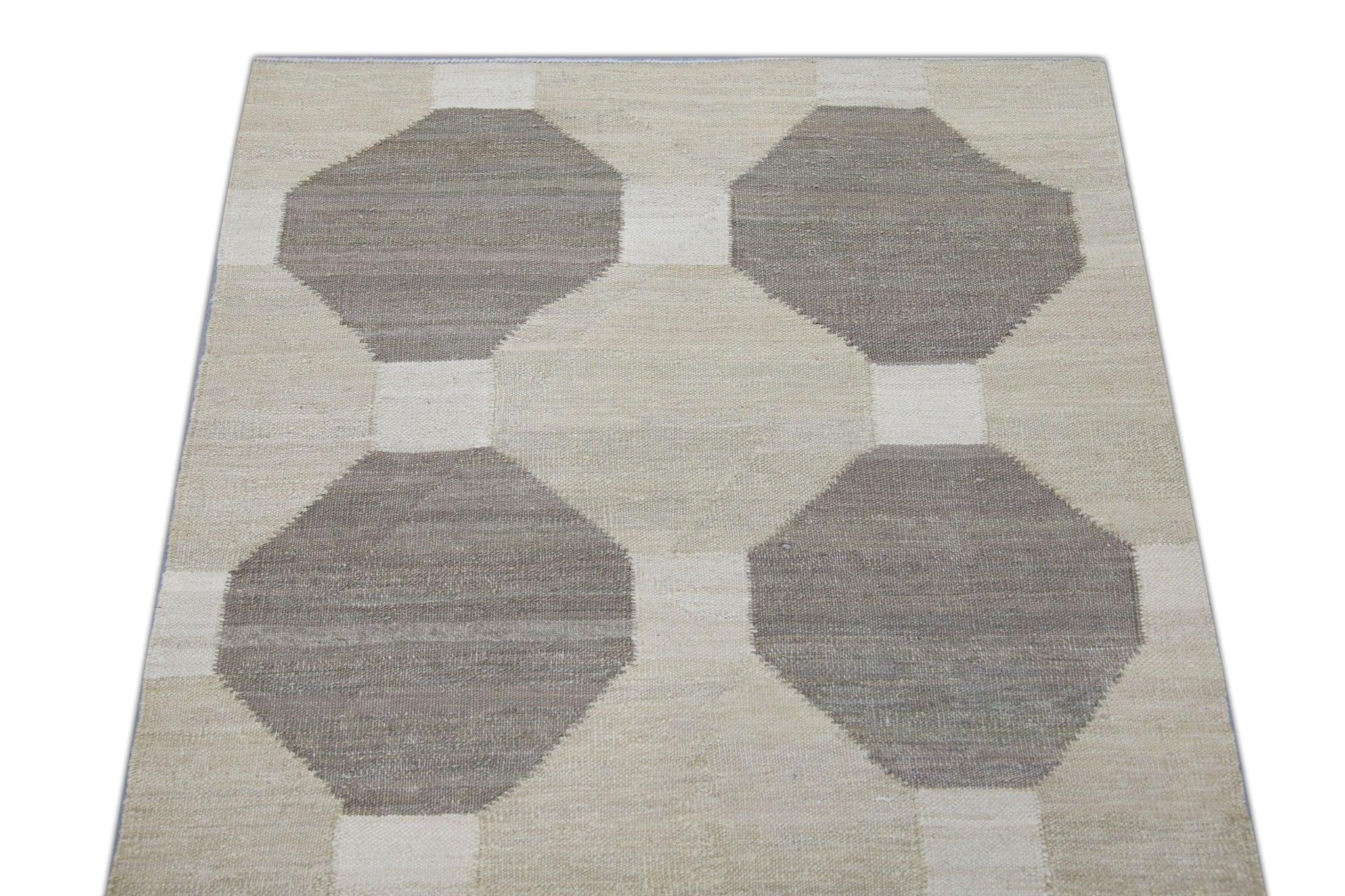 Türkische Kilim Läufer Brown frühen 21. Jahrhundert Wolle Flachgewebe 3'1