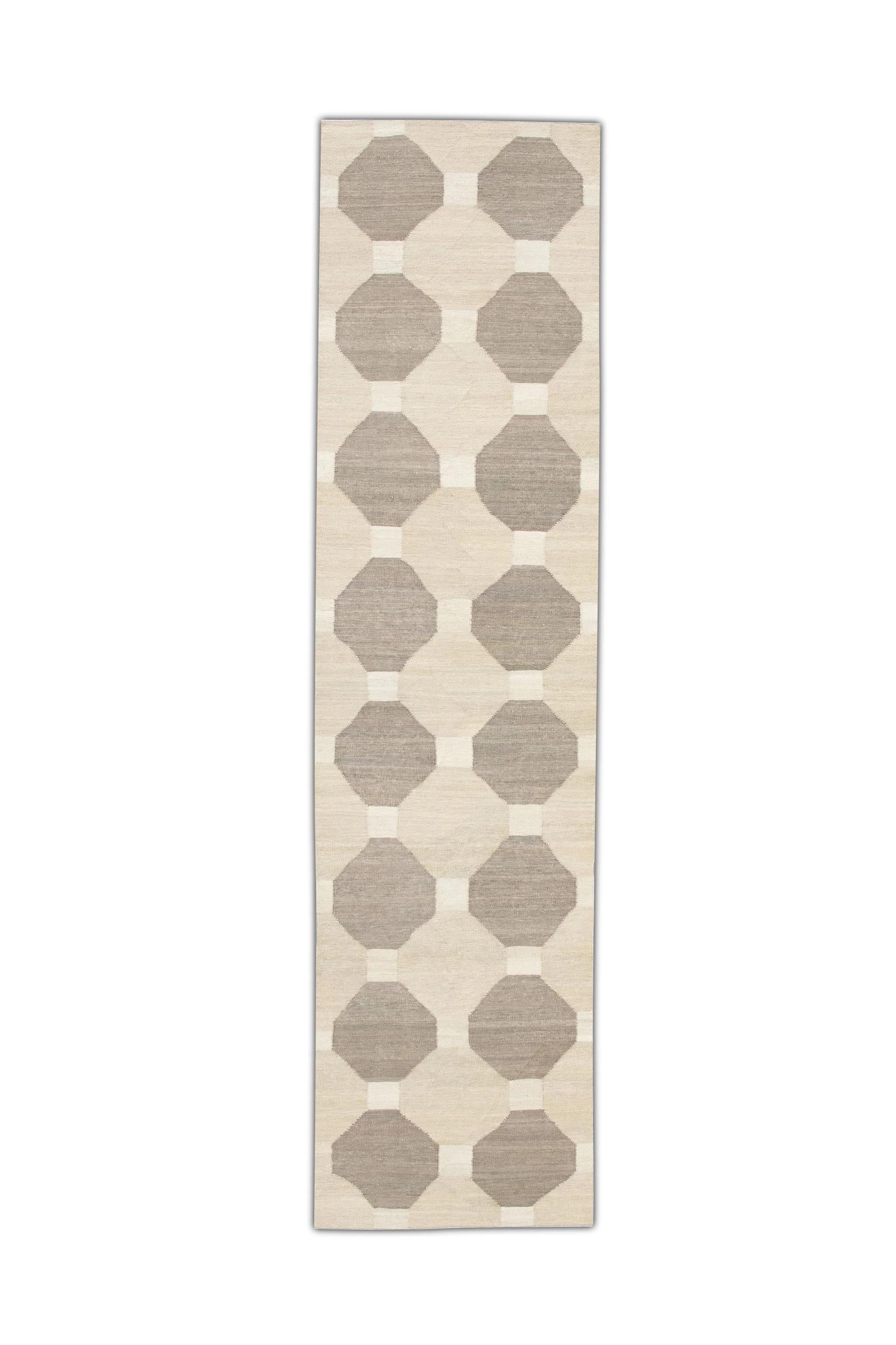 Türkische Kilim Läufer Brown frühen 21. Jahrhundert Wolle Flachgewebe 3'1