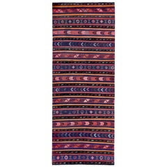 Rug & Kilim turco con strisce tribali blu, arancioni e rosa